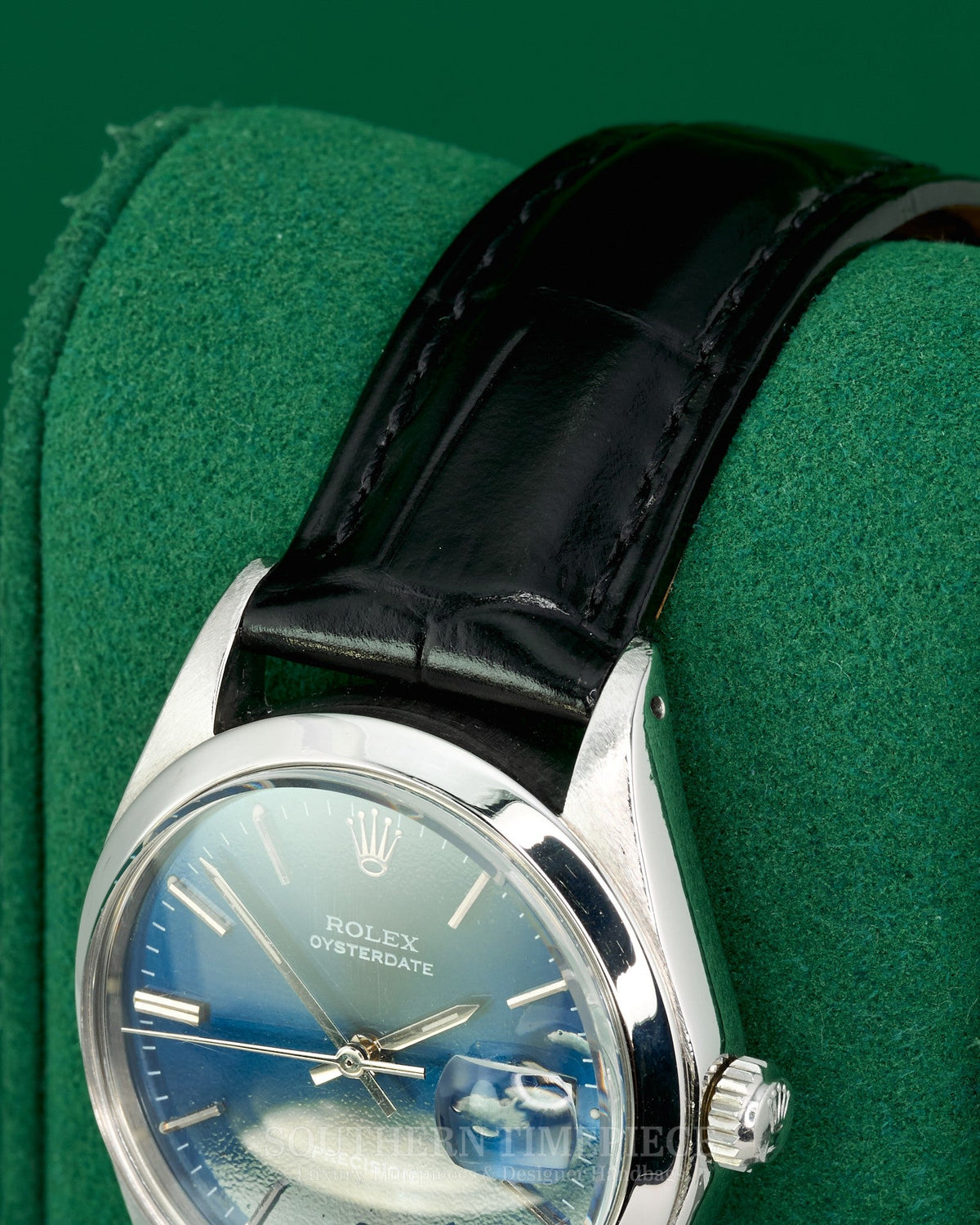 34mm Rolex Oysterdate Precision with Custom Blue Stick Dial on Black Leather (Ref: 6694)(Year: 1971)