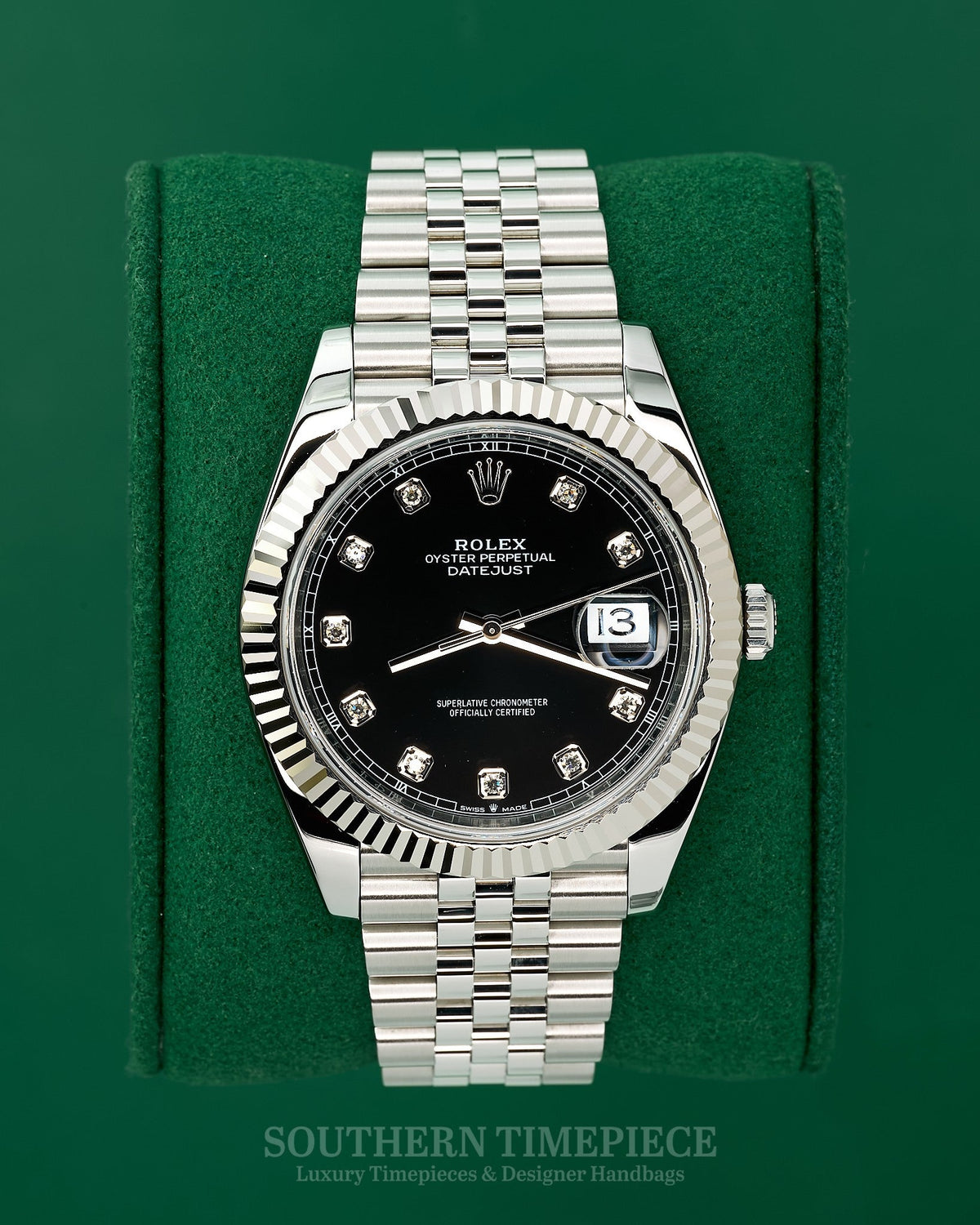 41mm Rolex Datejust with Factory Black Diamond Dial in 18kt White Gold & Oystersteel on Jubilee (Ref: 126334)(Year: 2022)(Box & Papers)