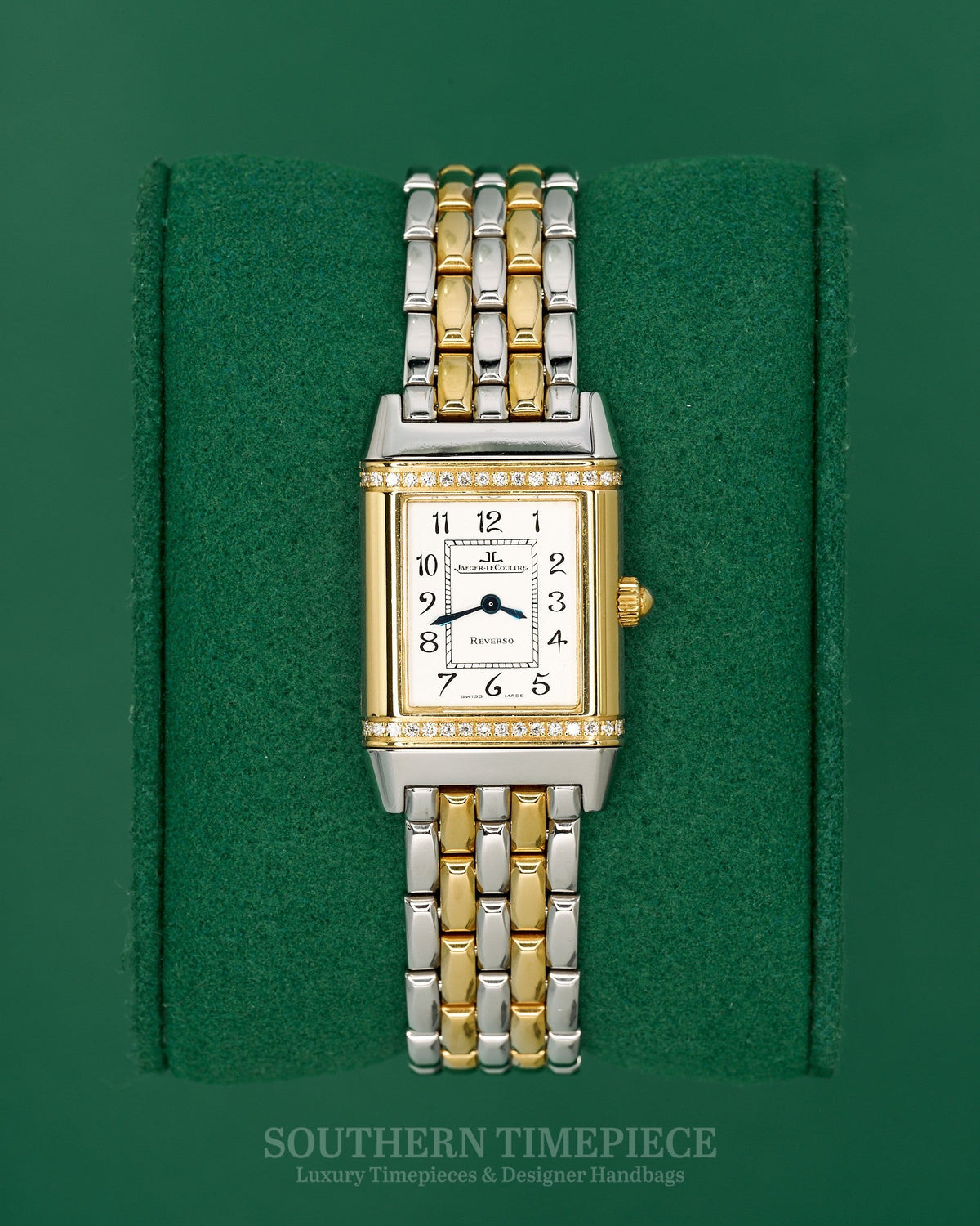 33.2x20.7mm Jaeger Le-Coultre Reverso Florale in 18kt Yellow Gold and Steel with Factory Diamonds (Ref: Q2655120)