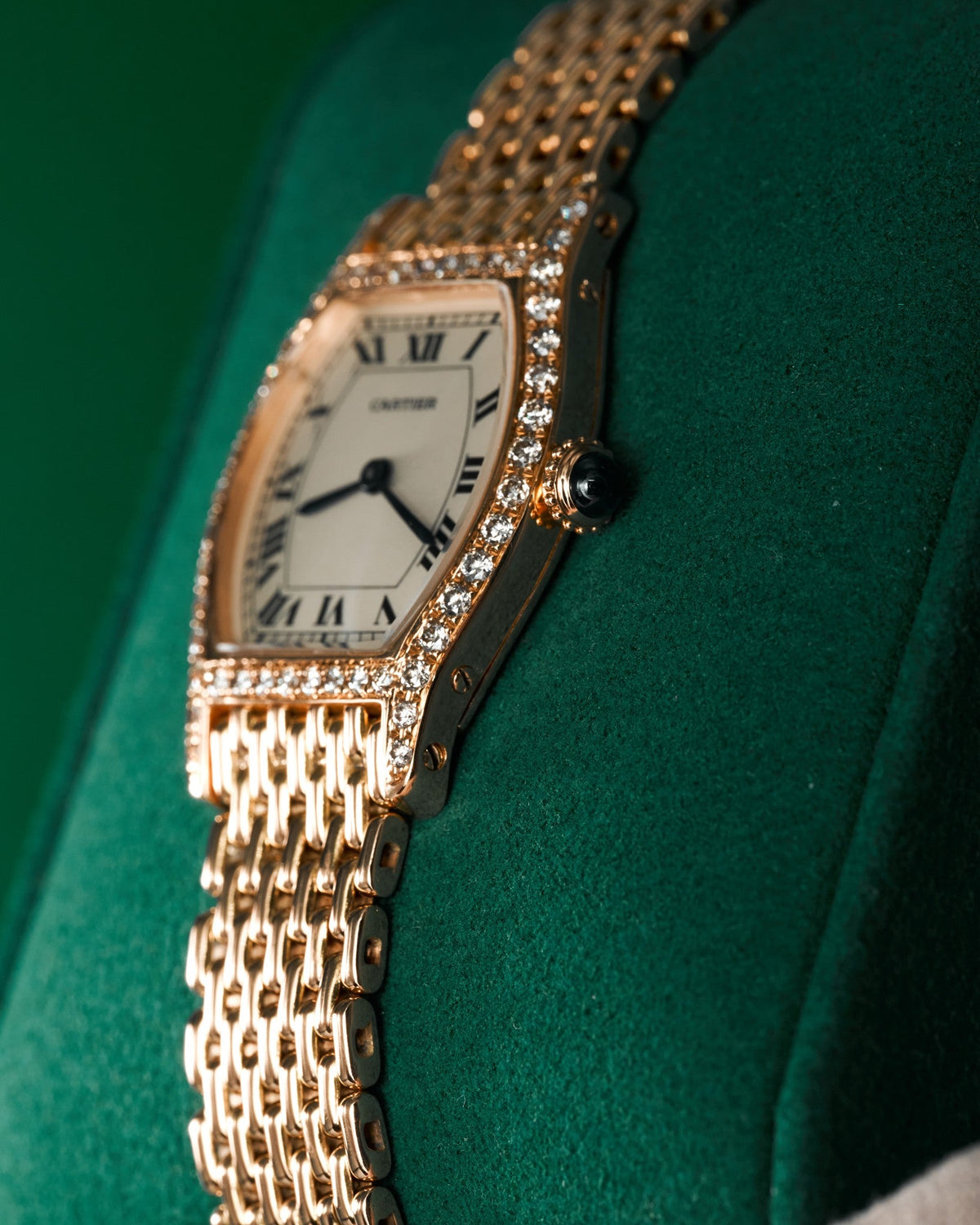 25mm Cartier Tortue Watch Small Model in Solid 18kt Yellow Gold with Factory Diamonds *RARE* (Ref: 82724877)(Year: ~1980's-1990's)(Box)