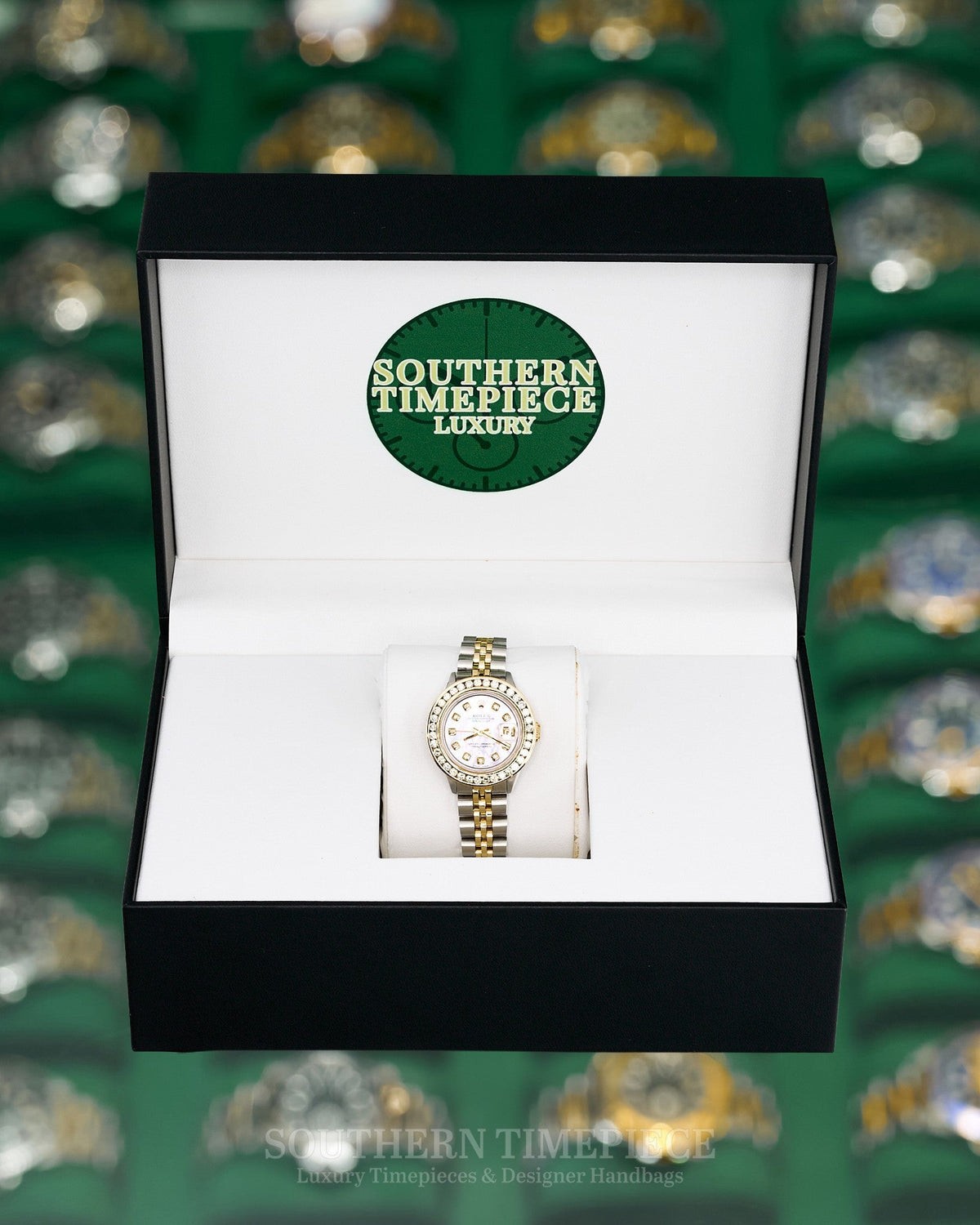 26mm Rolex Datejust in Yellow Gold and Stainless with Custom Pink Mother of Pearl Diamond Dial and Diamond Bezel (Ref: 6917)(Year: 1976)