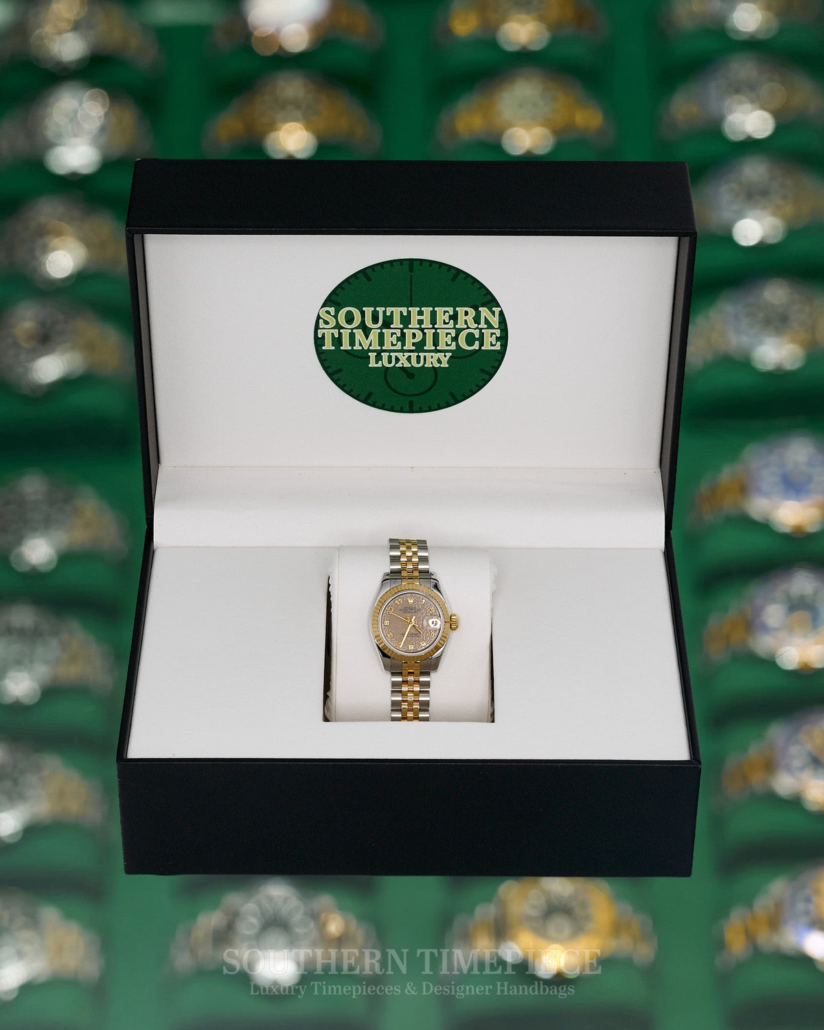 26mm Rolex Datejust with Champagne Anniversary Diamond Dial in 18kt Yellow Gold & Stainless on Jubilee (Ref: 69173)(Year: 1994)(Box & Papers)