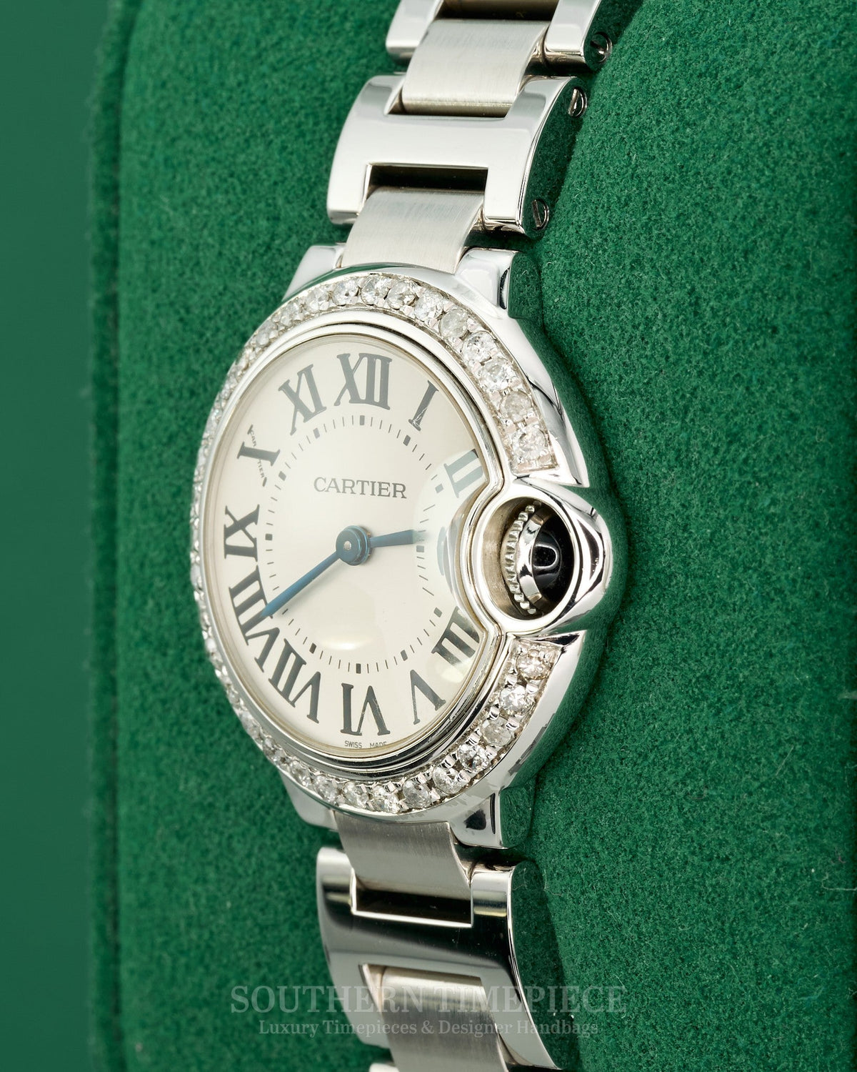 28mm Cartier Ballon Bleu Small in Stainless Steel with Custom Diamonds (Ref: W69010Z4)(Year: 2000's-2010's)