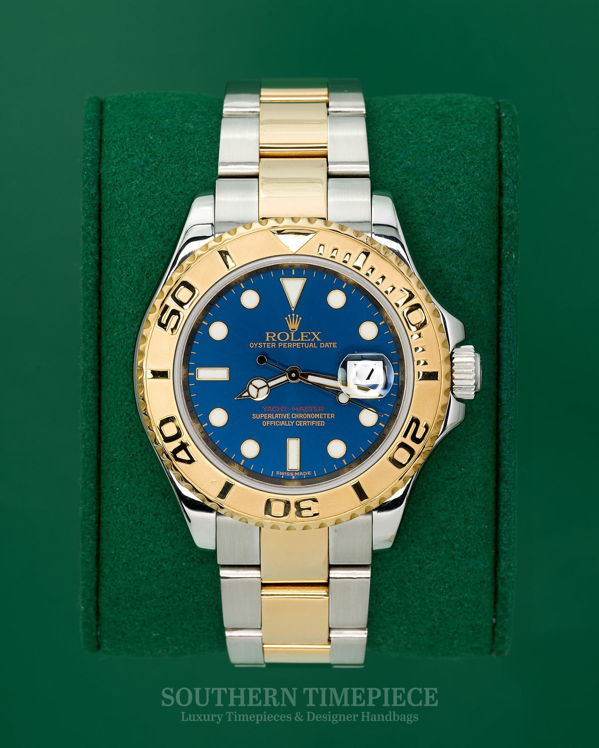 40mm Rolex Yacht-Master with a Factory Blue Dial in 18kt Yellow Gold and Stainless on Oyster (Ref: 16623)(Year: 2008)(Original Box)