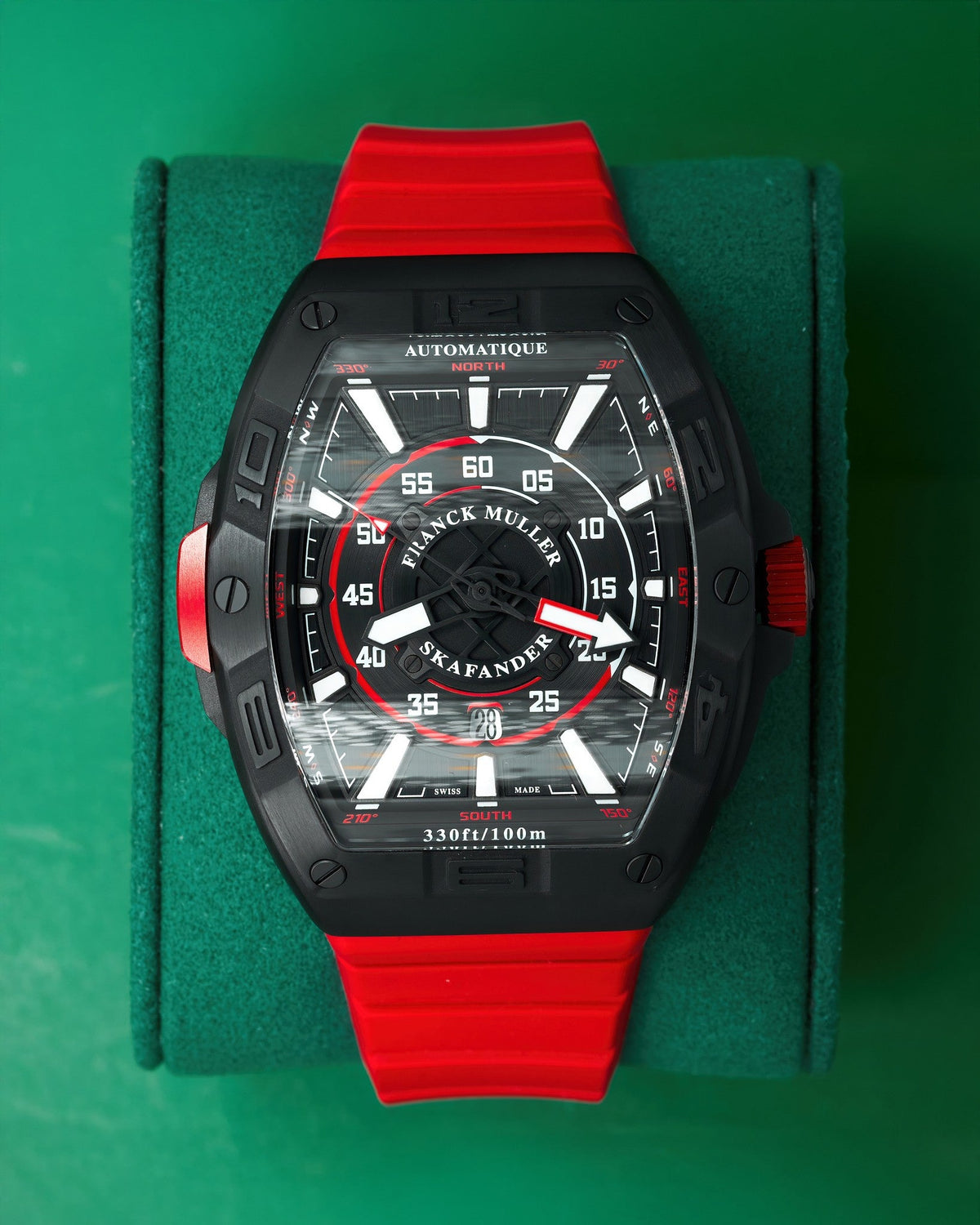 43mm Frank Muller Skafander in PVD Titanium with Red Accents on Red Rubber (Ref: SKF 43 SC DT TTNRBR)(Year: 2025)(Box & Papers)