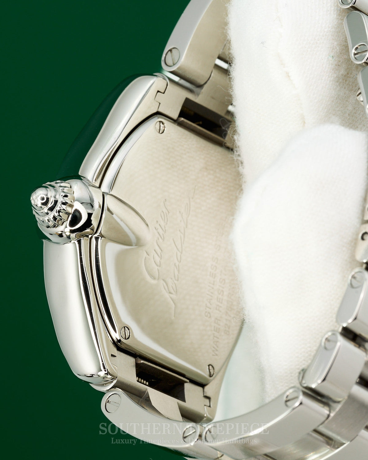 32mm Cartier Roadster in Stainless Steel with Silver Roman Dial on Stainless Bracelet (Ref: W62016V3)