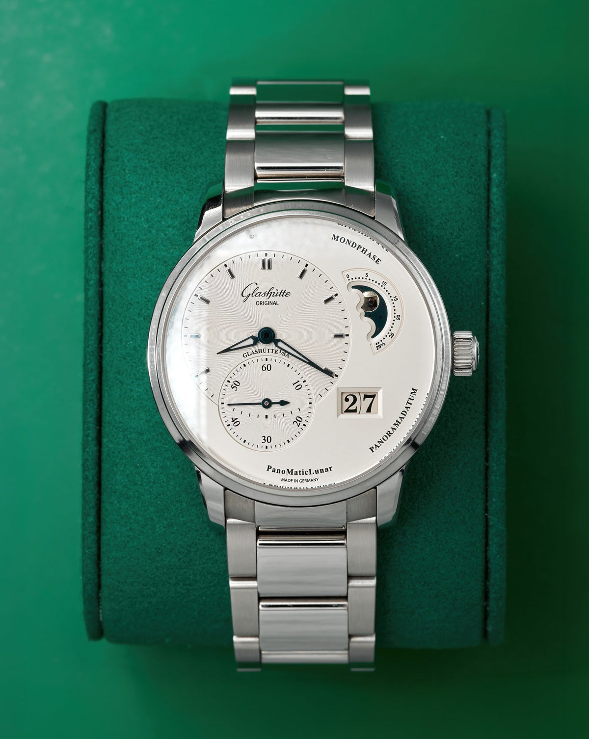 40mm Glasshutte PanoMaticLunar with Silver Dial in Stainless Steel on Bracelet (Ref: 1-90-02-42-32-71)(Year: 2021)(Box & Papers)