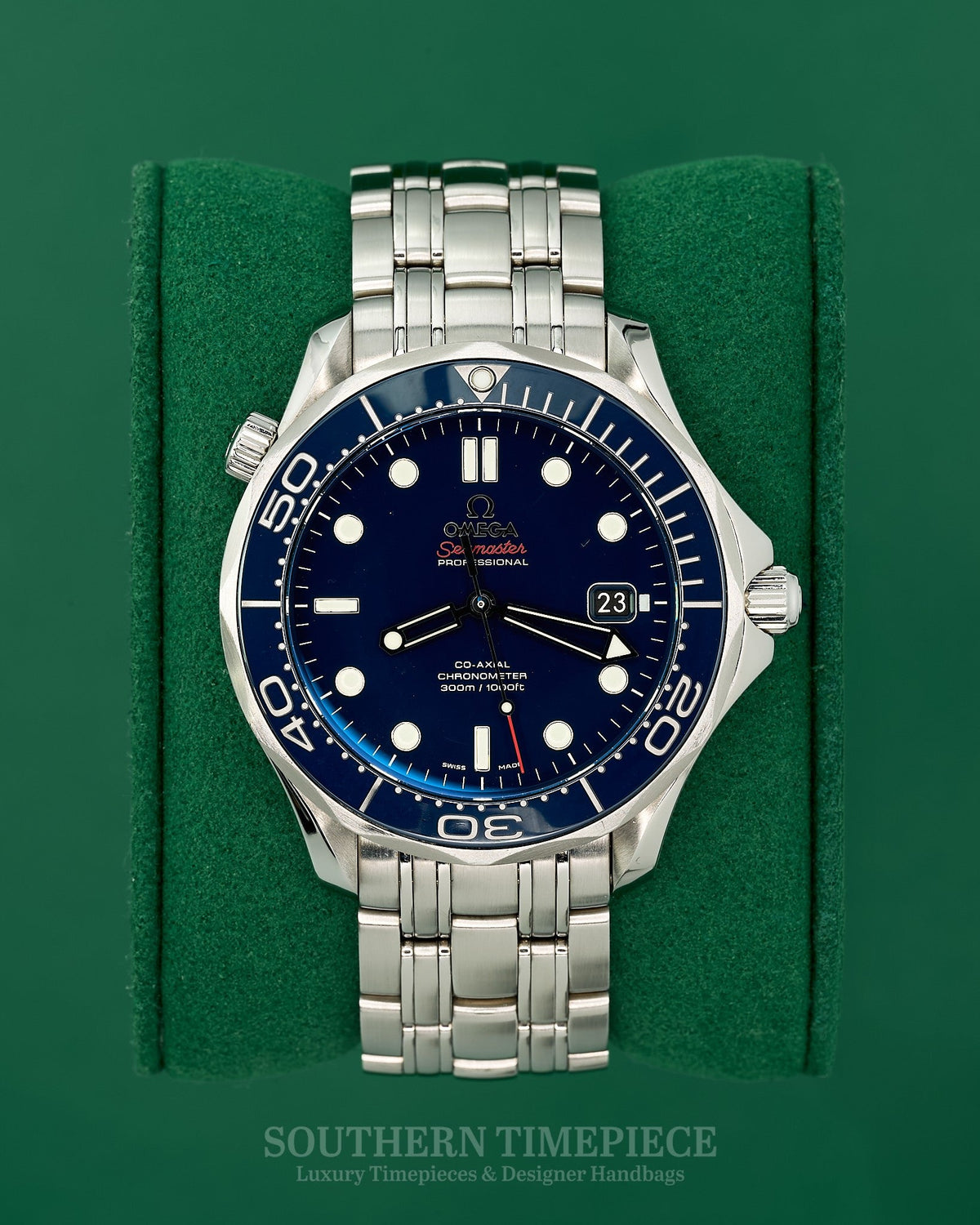 41mm Omega Seamaster Diver with Blue Dial and Bezel in Stainless Steel on Bracelet (Ref: 21230412003001)(Year: ~2012-18)(Box & Papers)