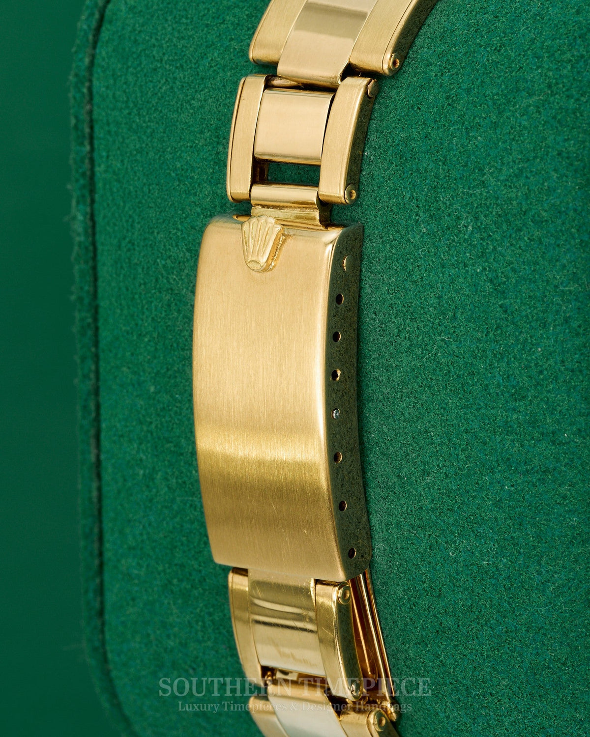 34mm Rolex Date in Solid 14kt Yellow Gold with a Custom Green Roman Numeral Dial and Diamond/Emerald Bezel (Ref: 15007)(Year: 1981)