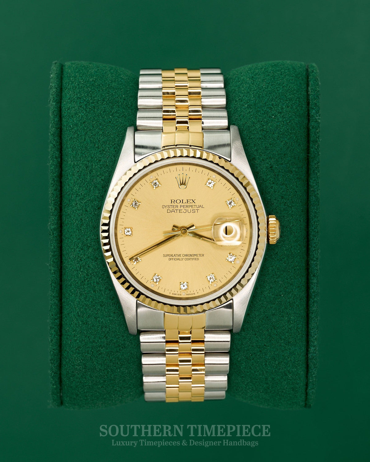 36mm Rolex Datejust with Factory Champagne Diamond Dial in 18kt Yellow Gold & Stainless on Jubilee (Ref: 16233)(Year: 1991)