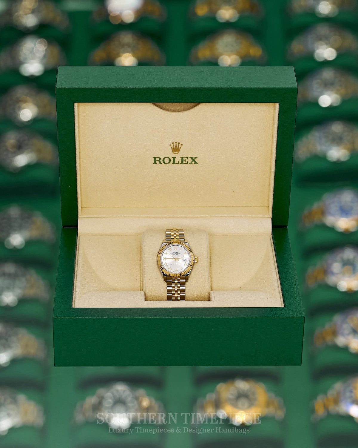 28mm Rolex Datejust with Silver Roman Numeral Dial in 18kt Yellow Gold and Stainless on Jubilee (Ref: 279173)(Year: 2017)(Box & Appraisal)
