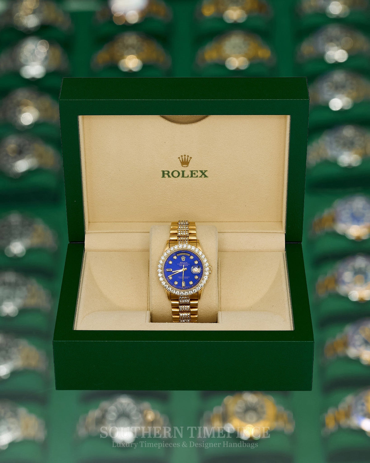 36mm Rolex Day-Date "President" in Solid 18kt Yellow Gold with Custom Natural Diamonds (Ref: 18038)(Year: 1986)(Box & Appraisal)