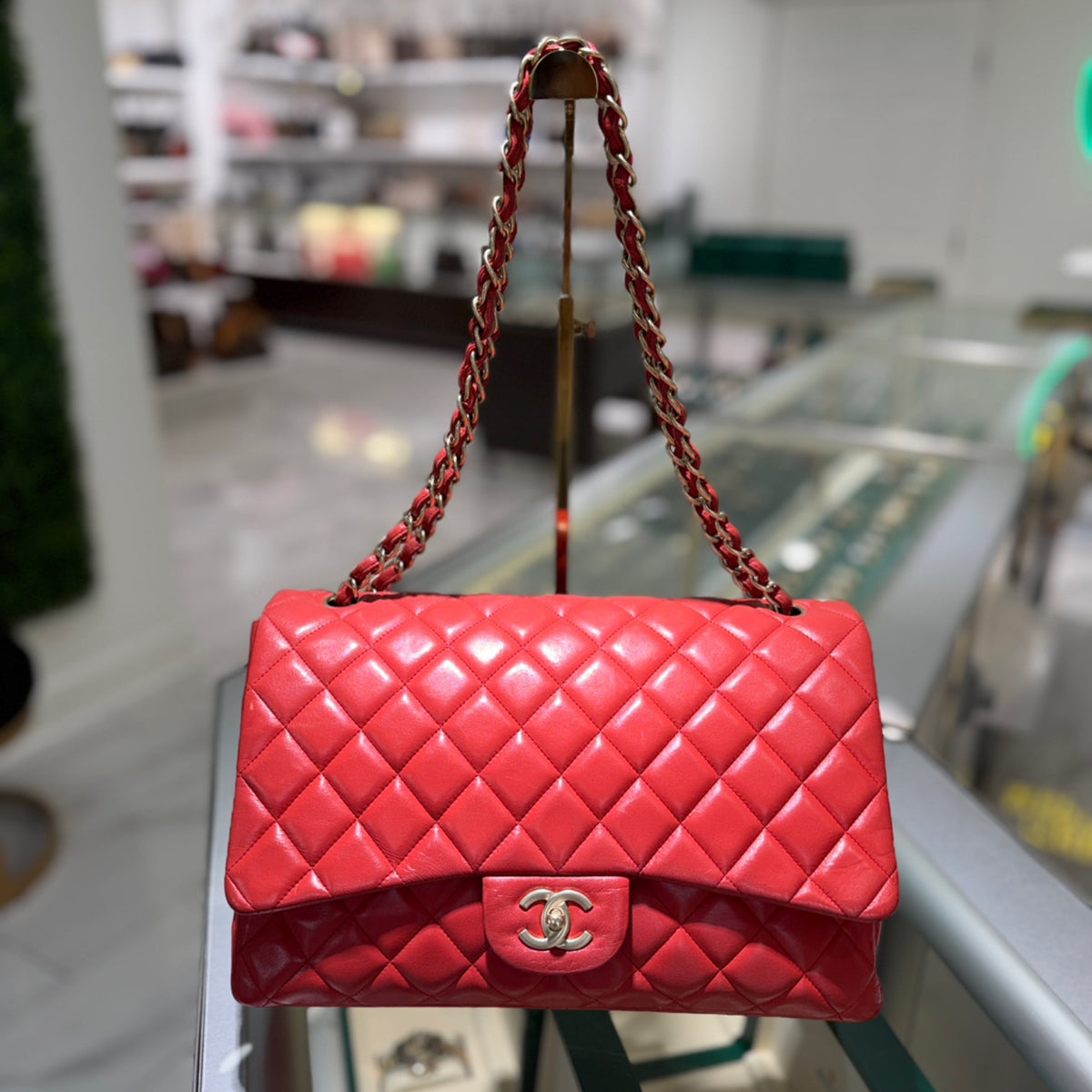 Chanel Maxi Classic Single Flap Bag - Red Quilted Leather & Gold Hardware (2009-2010)