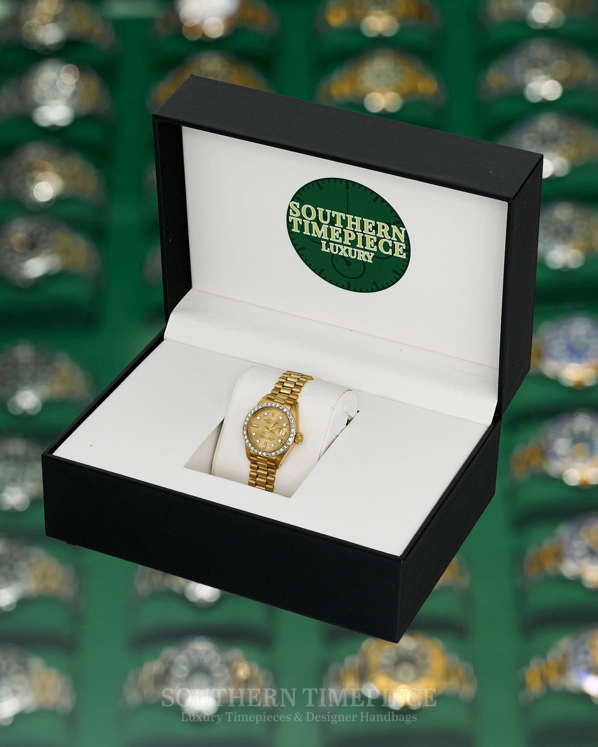 26mm Rolex Datejust "President" with a Custom Champagne Diamond Dial and Diamond Bezel in Solid 18kt Yellow Gold (Ref: 6917/8)(Year: 1983)