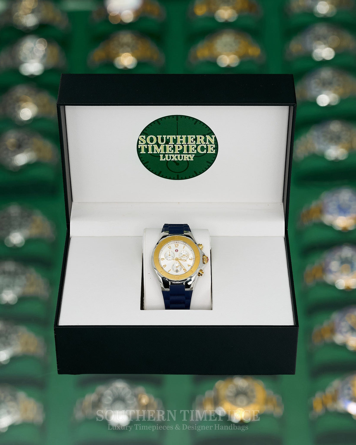 Michele Jelly Bean Tahitian Watch w/ Navy Silicone Band