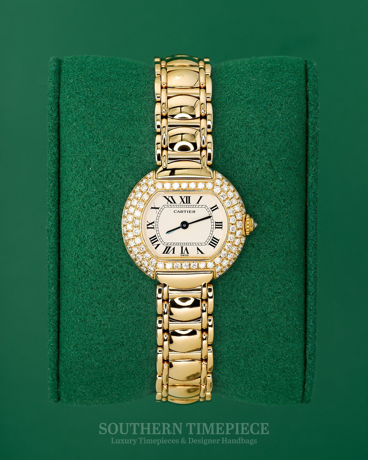 26mm Cartier Ellipse Watch Small in Solid 18kt Yellow Gold with Diamonds (Ref: W15047L8)(RARE)