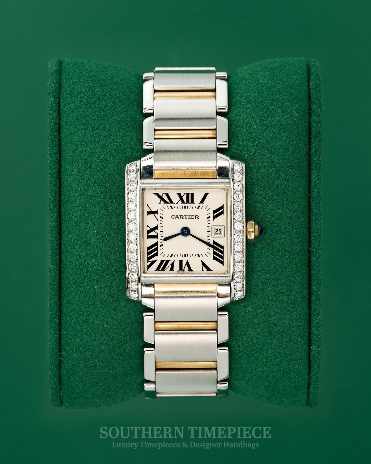 32mm Cartier Tank Francaise Medium in 18kt Yellow Gold and Stainless with Custom Diamonds (Ref: W51012Q4)(Year: 2000's-2010's)