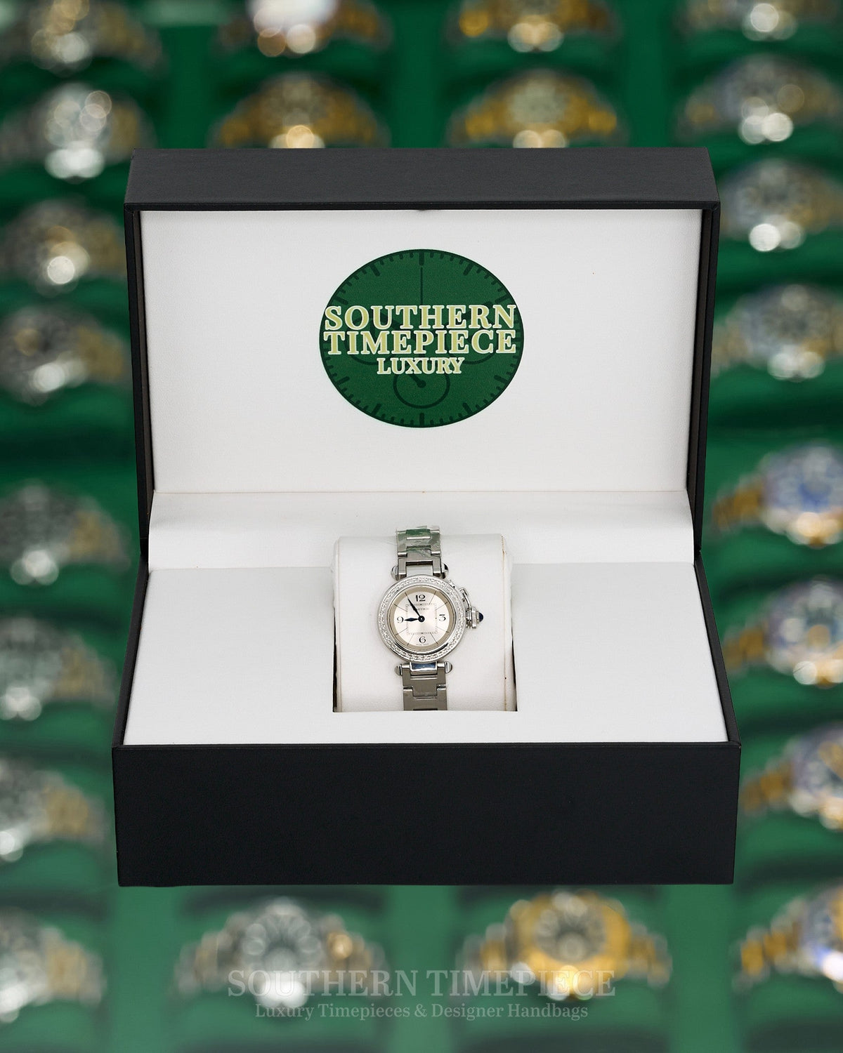 27mm Cartier Pasha Small Size in Stainless Steel with Custom Diamonds (Ref: W3140007)