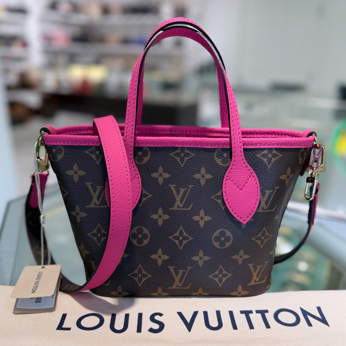 Louis Vuitton Neverfull Bandouliere Inside Out BB - Rose Pondichery Leather & Monogram Canvas
