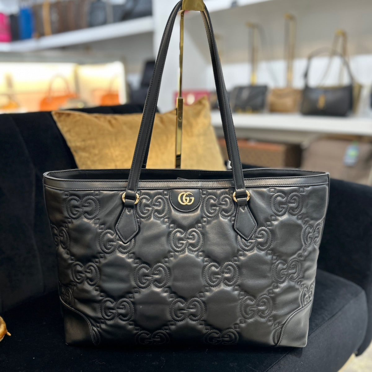 Gucci Matelasse Medium Tote - Black Leather