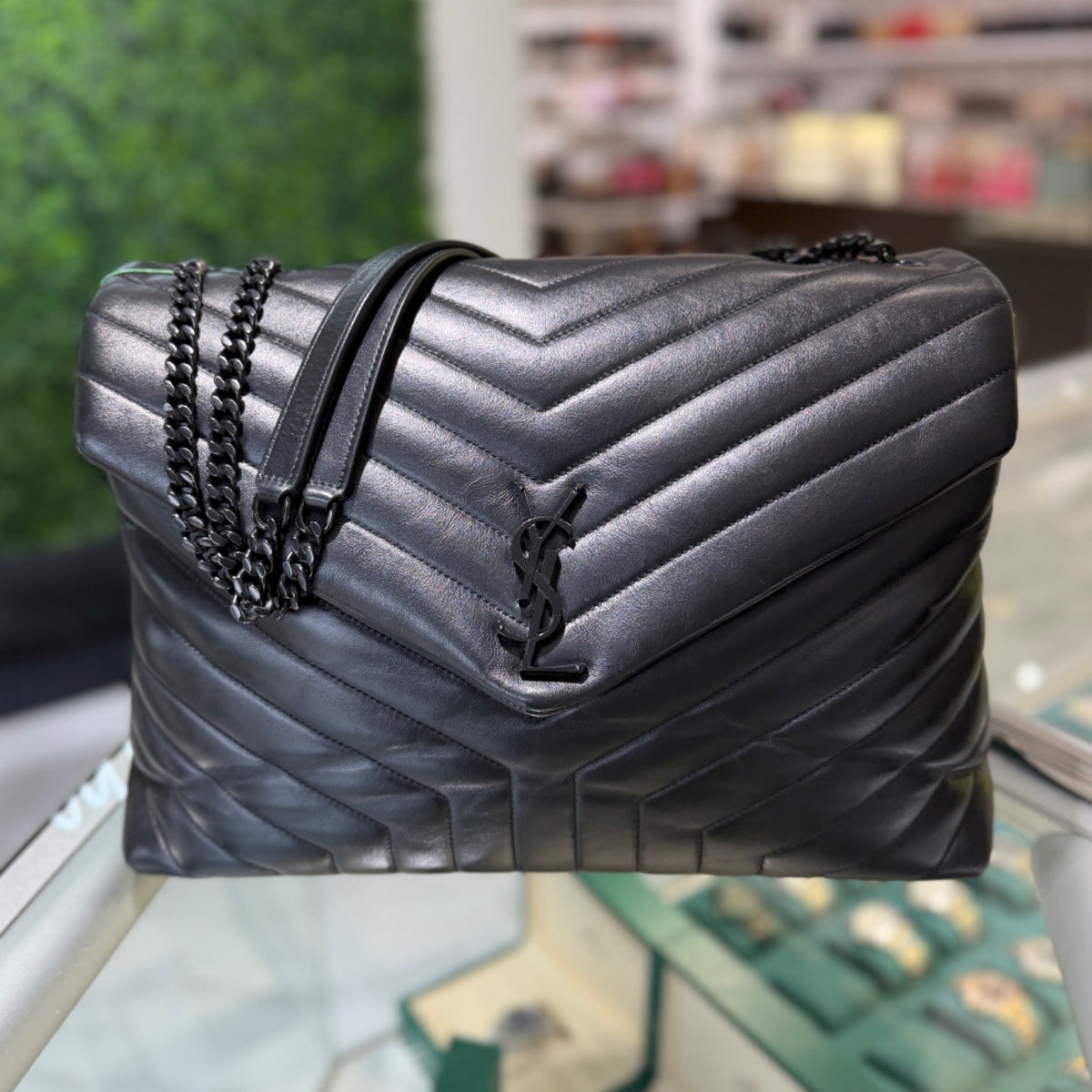 Saint Laurent YSL Loulou Large Shoulder Bag - Black Quilted Calfskin Leather & Black Hardware