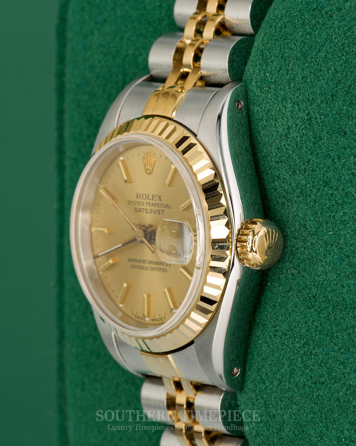 26mm Rolex Datejust with a Custom White Diamond Dial in 18kt Yellow Gold and Stainless on Jubilee (Ref: 69173)(Year: 1990)(SKU: 8324688)