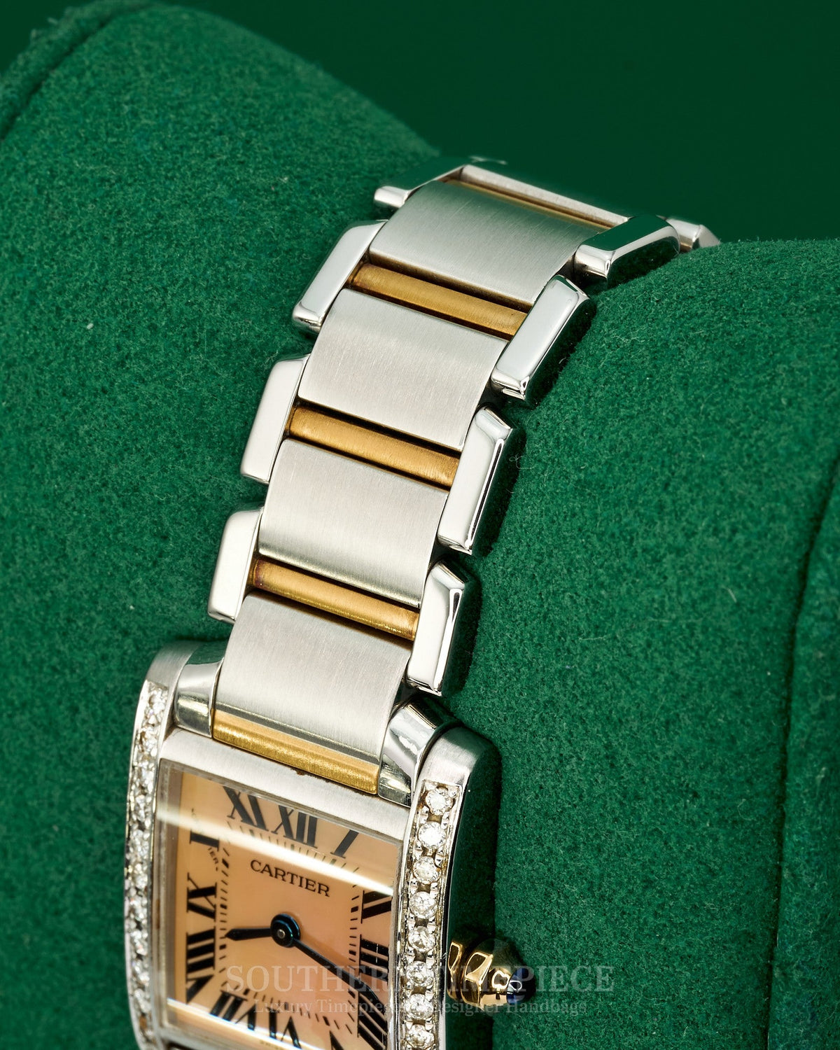 25mm Cartier Tank Francaise Small in 18kt Yellow Gold & Stainless with Pink Mother of Pearl Dial and Custom Diamonds (Ref: W51007Q4)(2000's-2010's)