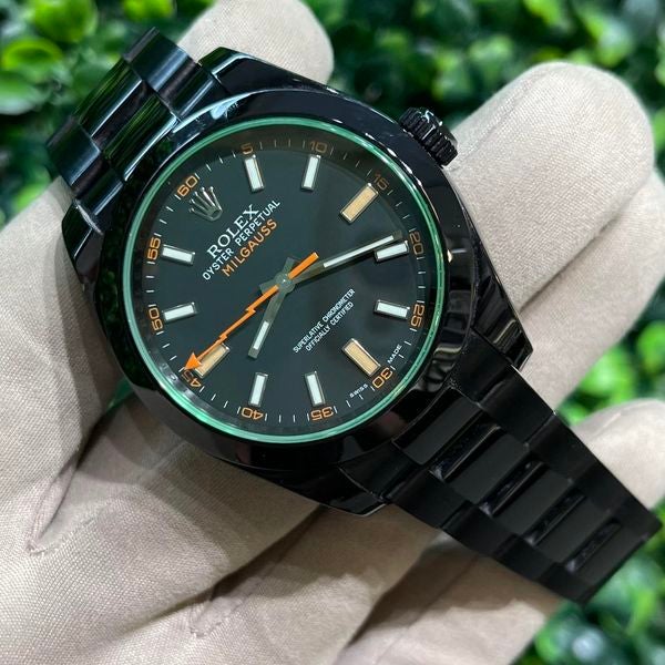 40mm Rolex Milgauss Black Dial with Green Crystal with Complete Custom PVD Coating (Ref: 116400GV)(Discontinued)