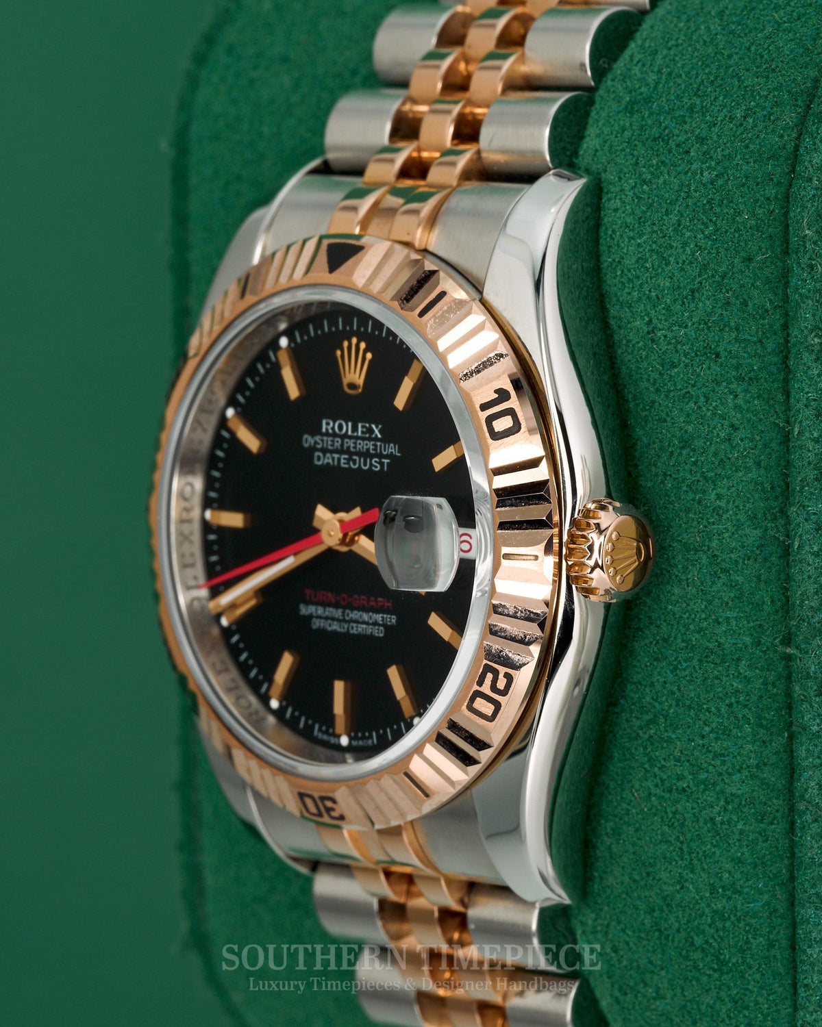 36mm Rolex Datejust "Turn-O-Graph" with Black Stick Dial in 18kt Rose Gold and Stainless on Jubilee (Ref: 116261)(Year: 2005)