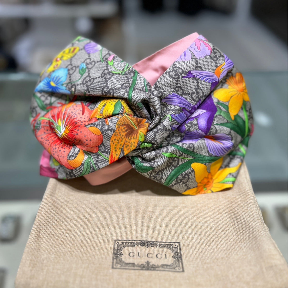 Gucci Flora Headband - GG Silk Print (Size Medium/57cm)
