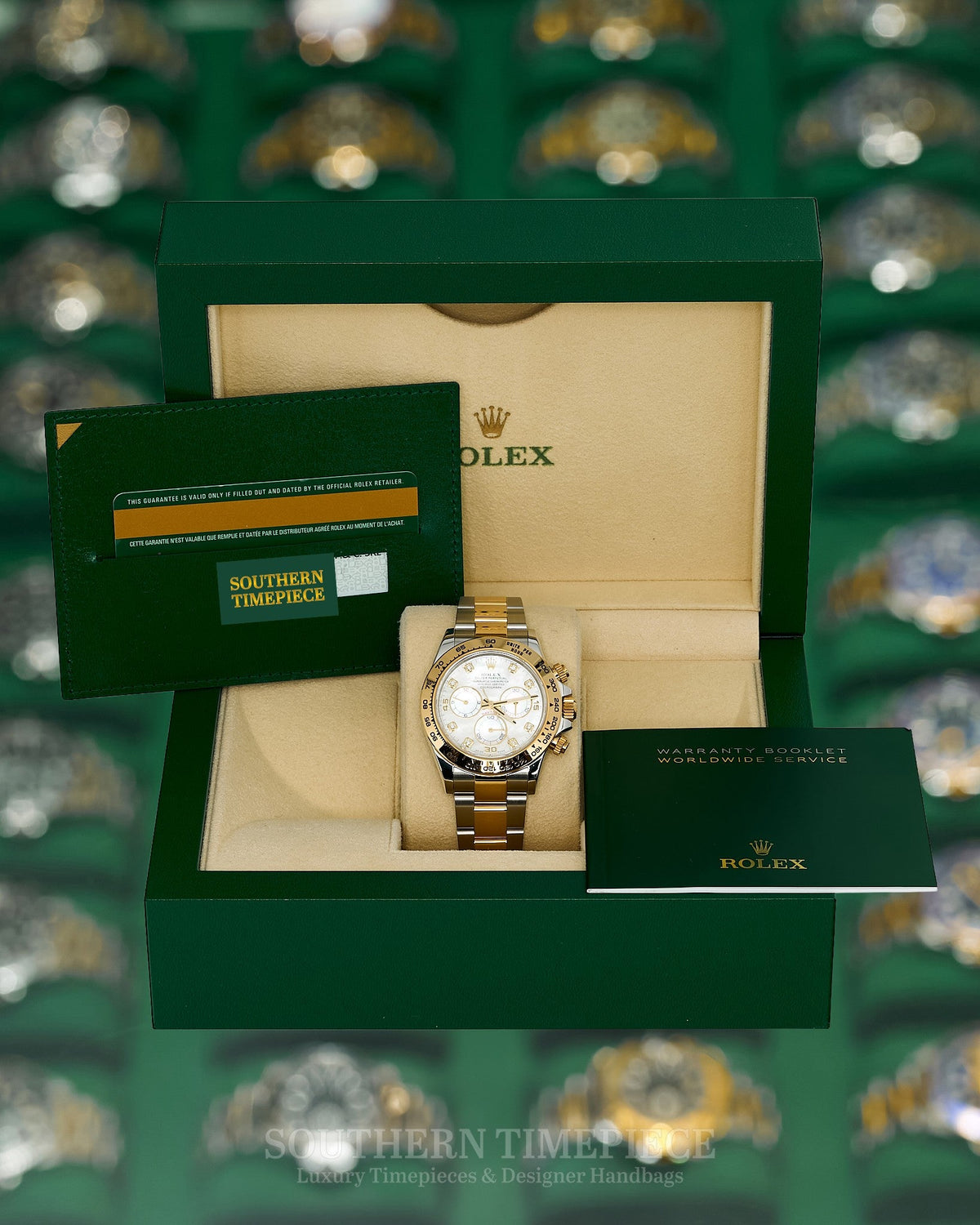 40mm Rolex Daytona with Rare Factory Mother of Pearl Diamond Dial in 18kt Yellow Gold and Stainless on Oyster (Ref: 116503)(Year: 2016)(Box & Papers)(SKU: W552133)