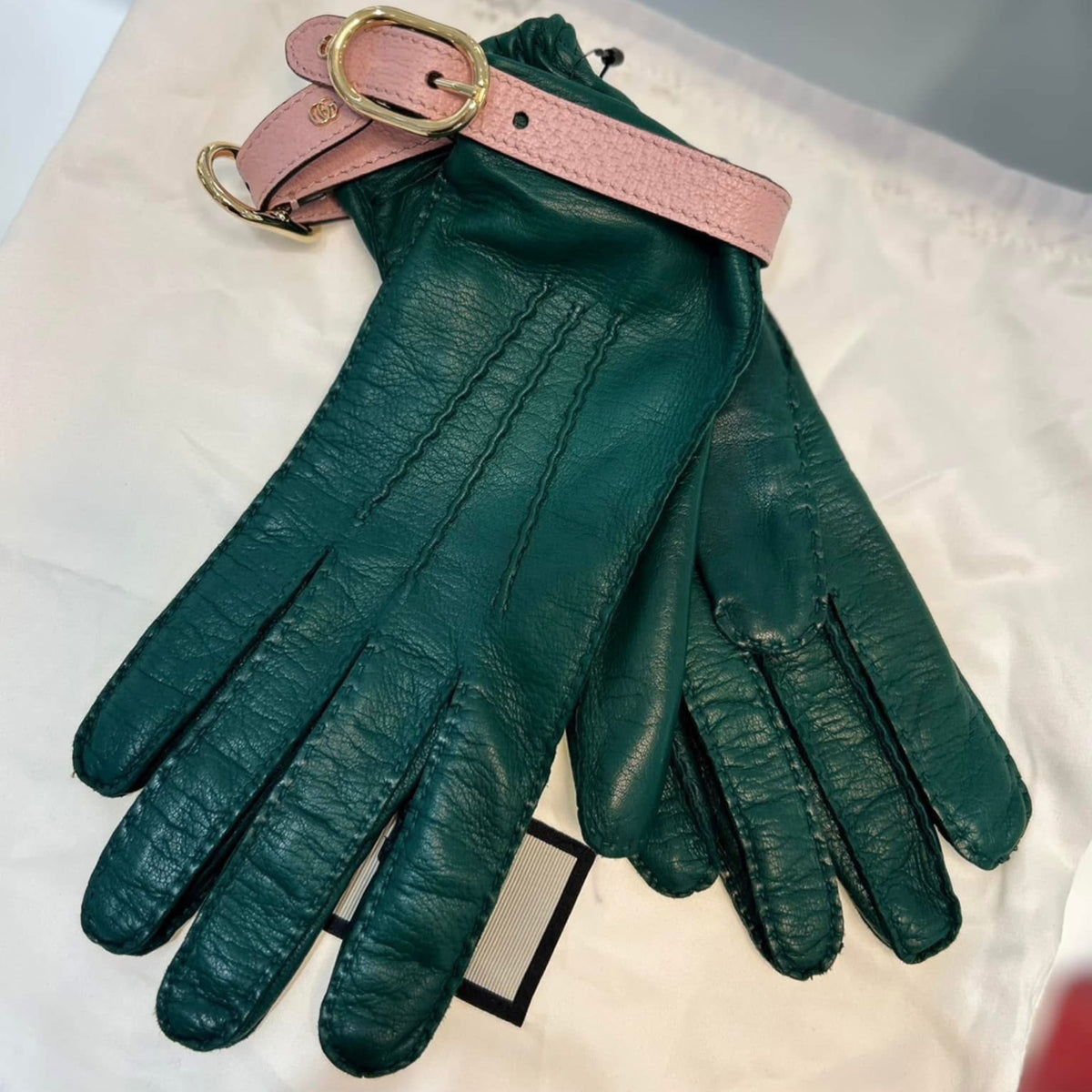 Gucci Diana Leather Gloves - Green & Pink Lambskin Leather & Silk Lining