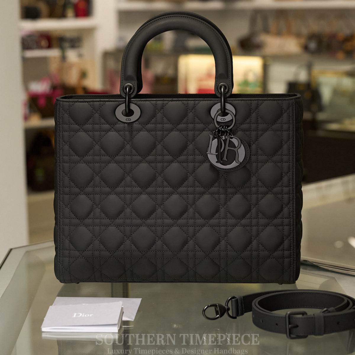 Christian Dior Large Lady Dior - Ultramatte Black Cannage Calfskin Leather