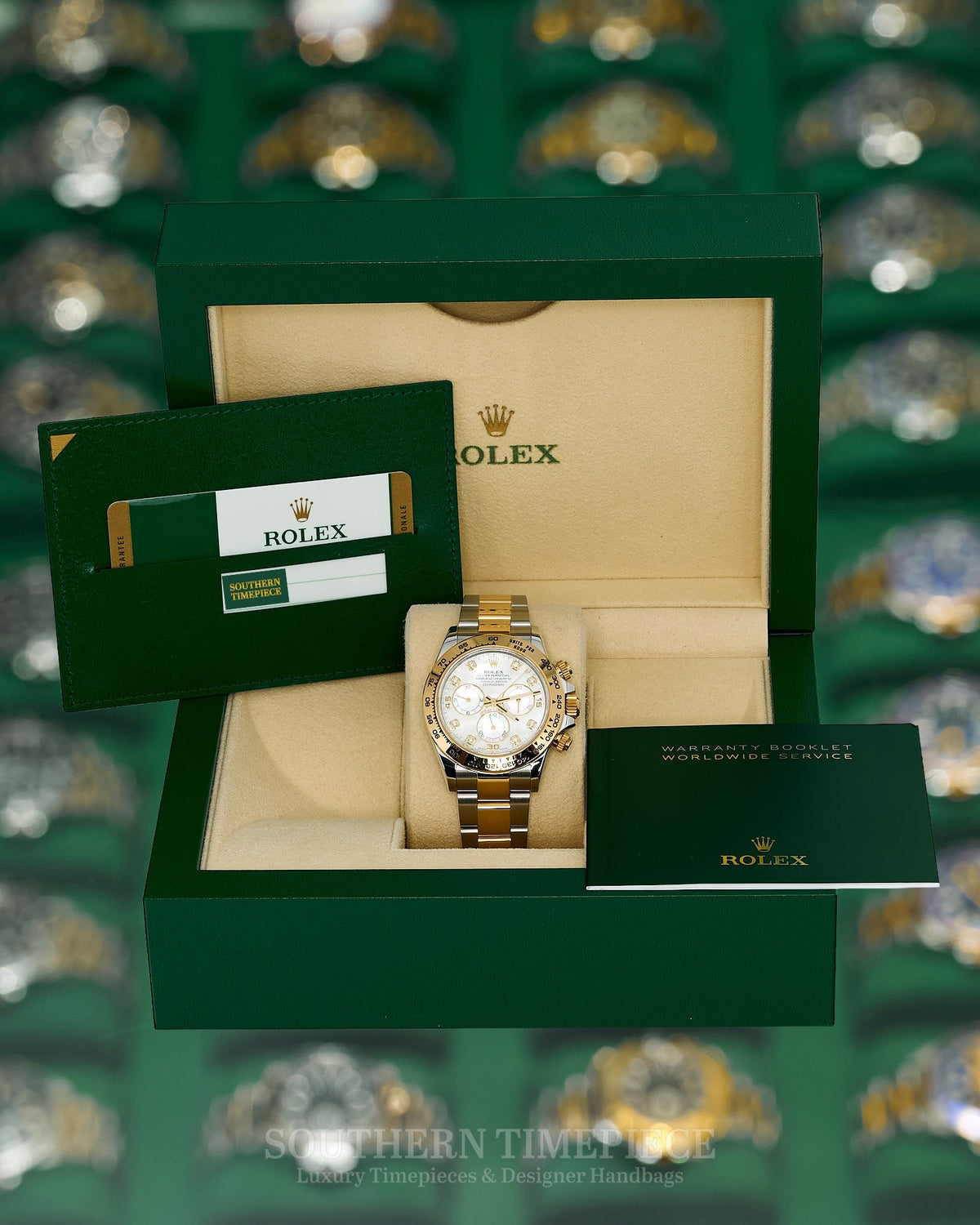 40mm Rolex Daytona with Rare Factory Mother of Pearl Diamond Dial in 18kt Yellow Gold and Stainless on Oyster (Ref: 116503)(Year: 2016)(Box & Papers)(SKU: W552133)