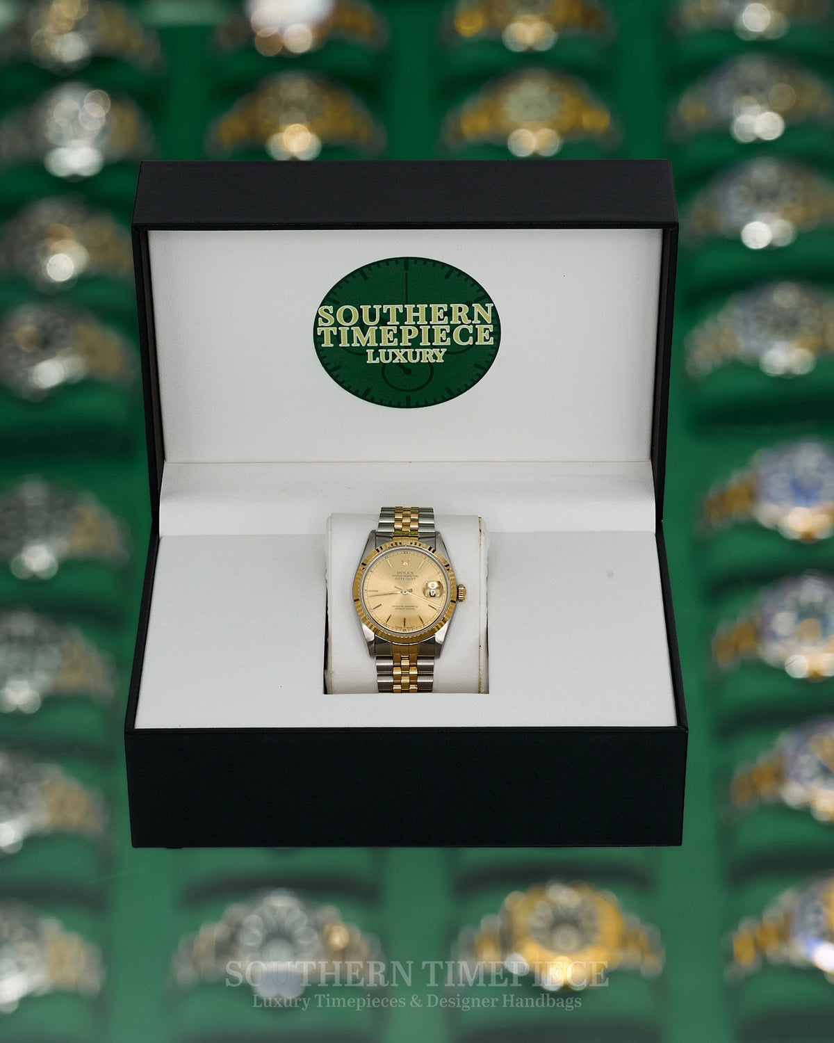 36mm Rolex Datejust with Champagne Stick Dial in 18kt Yellow Gold and Stainless on Jubilee (Ref: 16233)(Year: 1991)