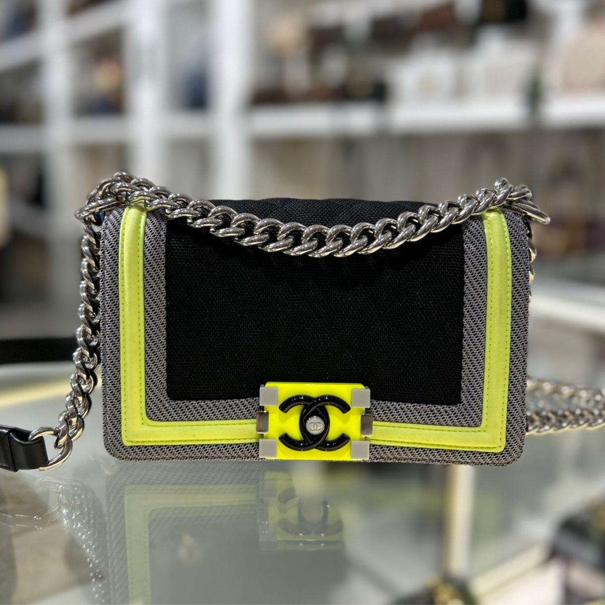 Chanel Small Fluo Boy Flap (2016-2017) - Black & Neon Green