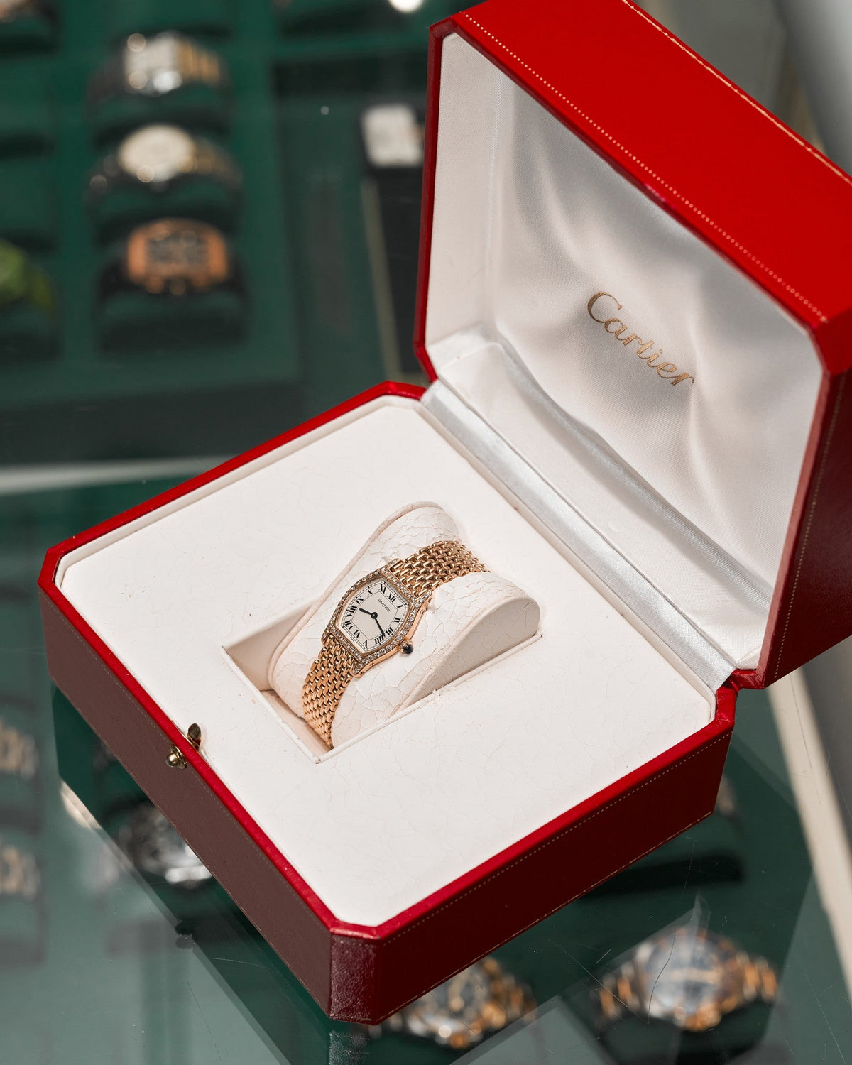 25mm Cartier Tortue Watch Small Model in Solid 18kt Yellow Gold with Factory Diamonds *RARE* (Ref: 82724877)(Year: ~1980's-1990's)(Box)
