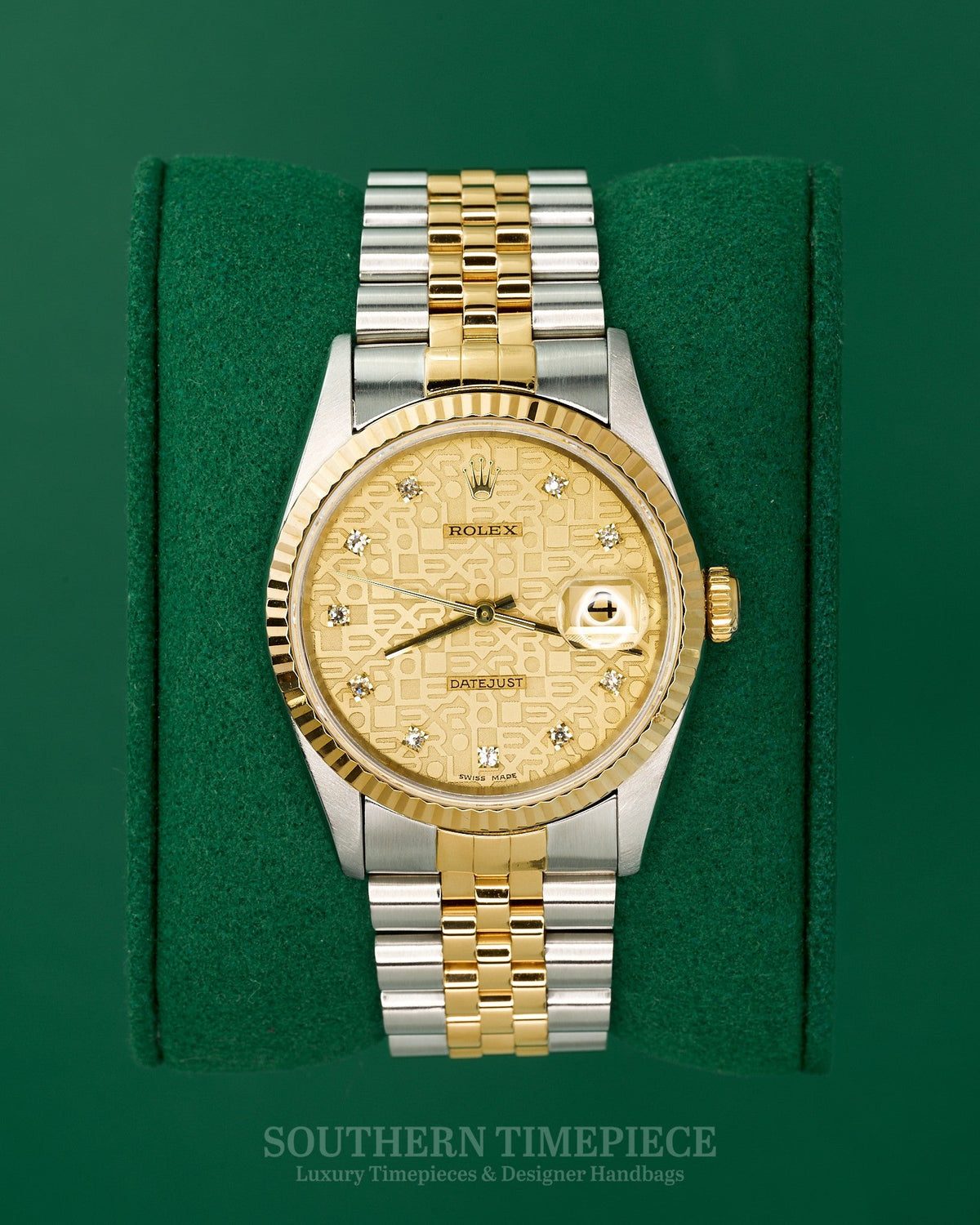 36mm Rolex Datejust in 18kt Yellow Gold and Stainless with Rare Factory Champagne Anniversary Diamond Dial on Jubilee (Ref: 16233)(Year: 1993)