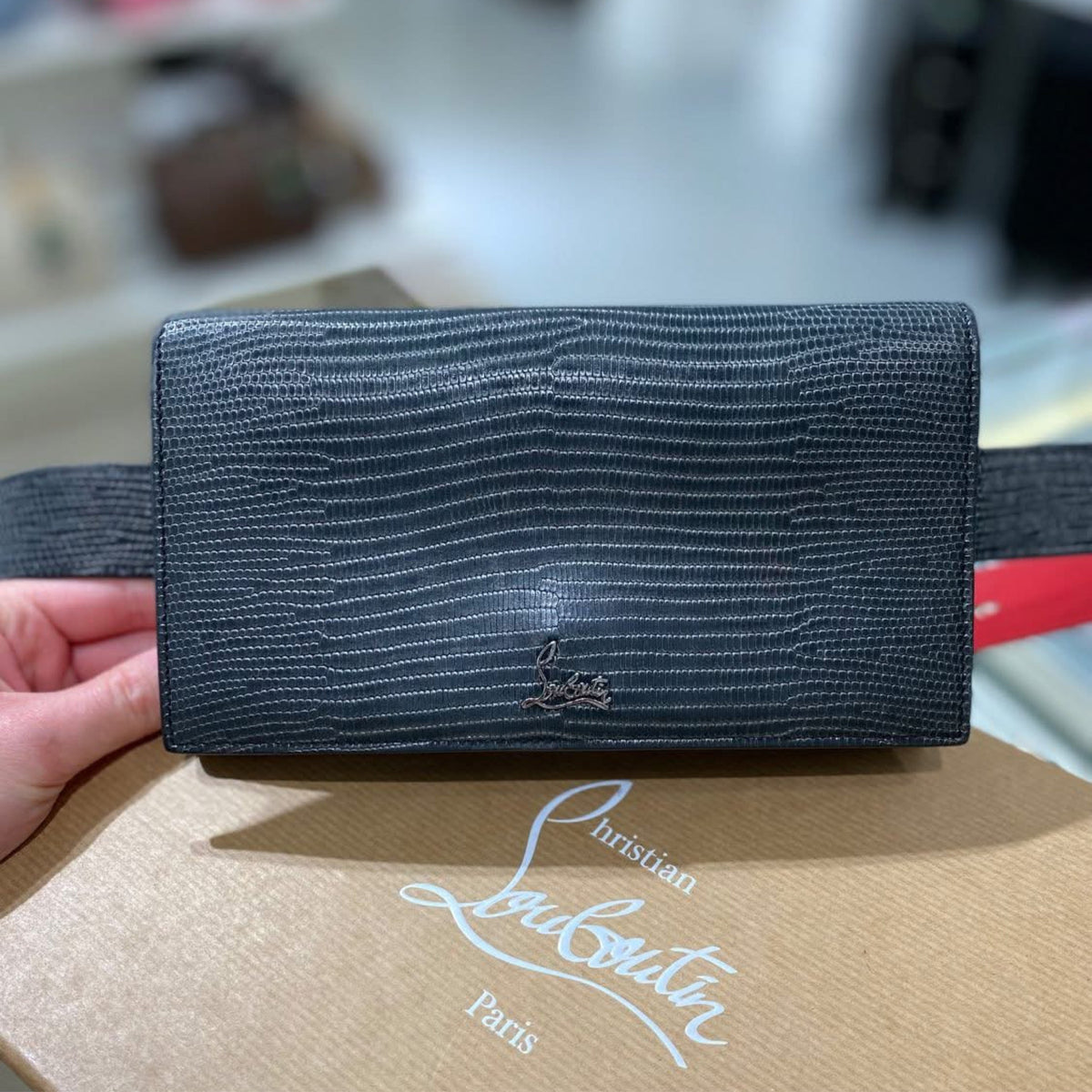 Christian Louboutin Boudoir Belt Bag - Black Lizard Embossed Leather