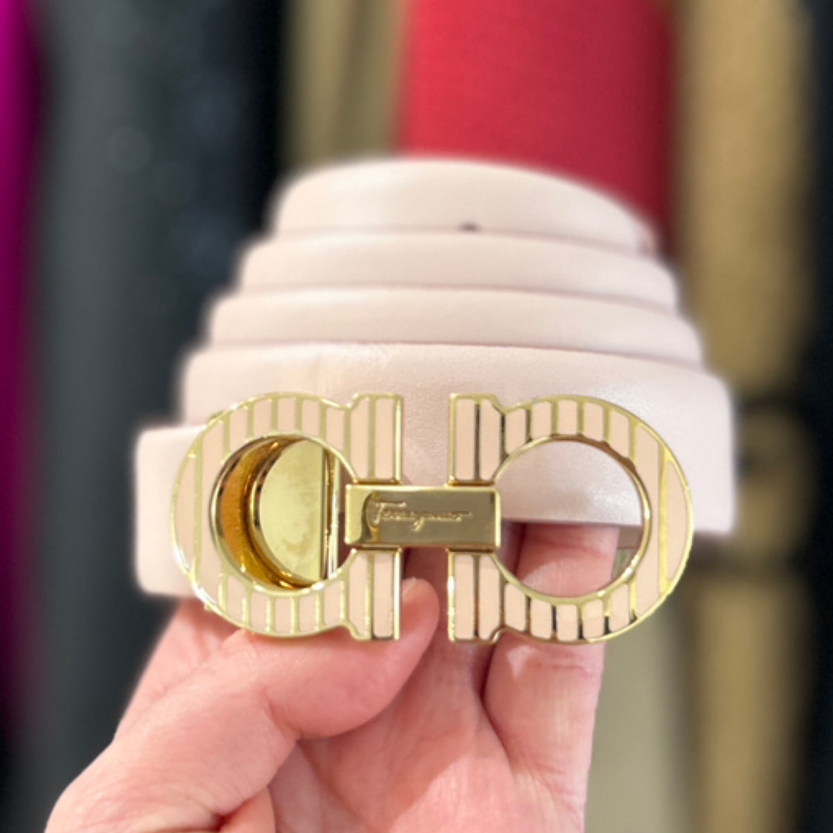Ferragamo Gancini Logo Belt - Pink Leather (100cm)