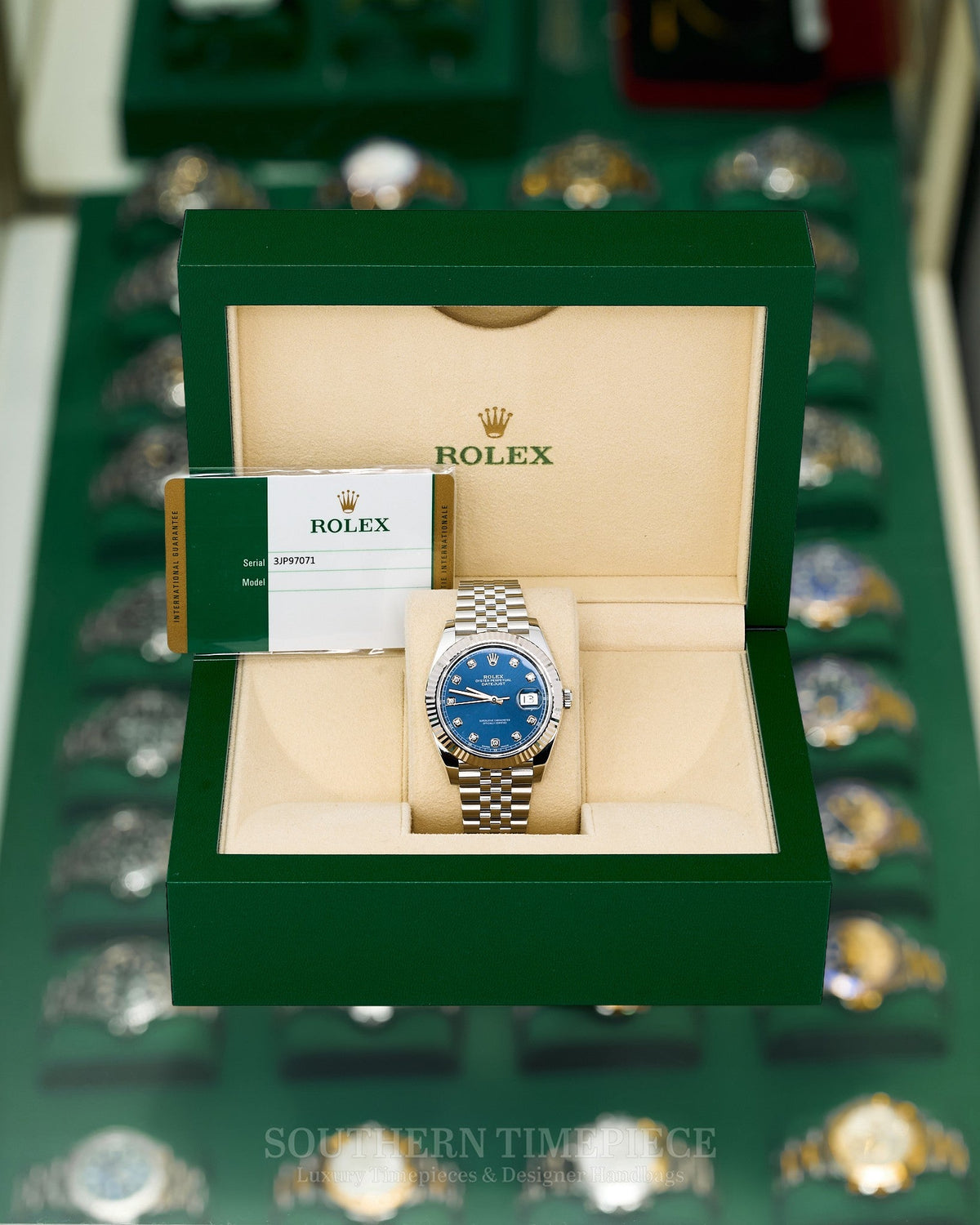 41mm Rolex Datejust in 18kt White Gold & Oystersteel with Factory Blue Diamond Dial on Jubilee (Ref: 126334)(Year: 2018)(Box & Papers)