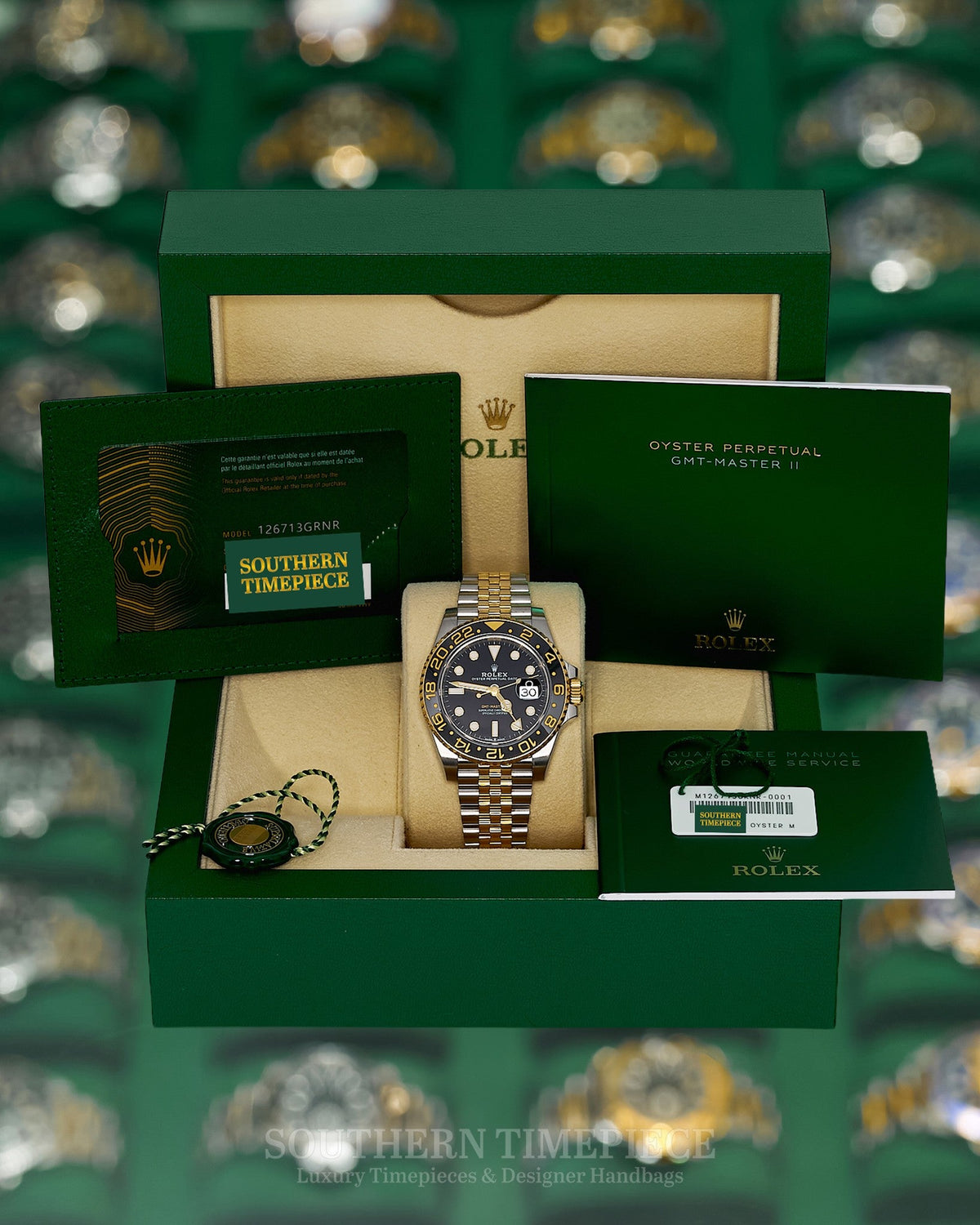40mm Rolex GMT-Master II "GRNR" in 18kt Yellow Gold and Stainless on Jubilee with a Grey and Black Bezel (Ref: 126713GRNR)(Year: 2025)(Box & Papers)(SKU: 5682542)