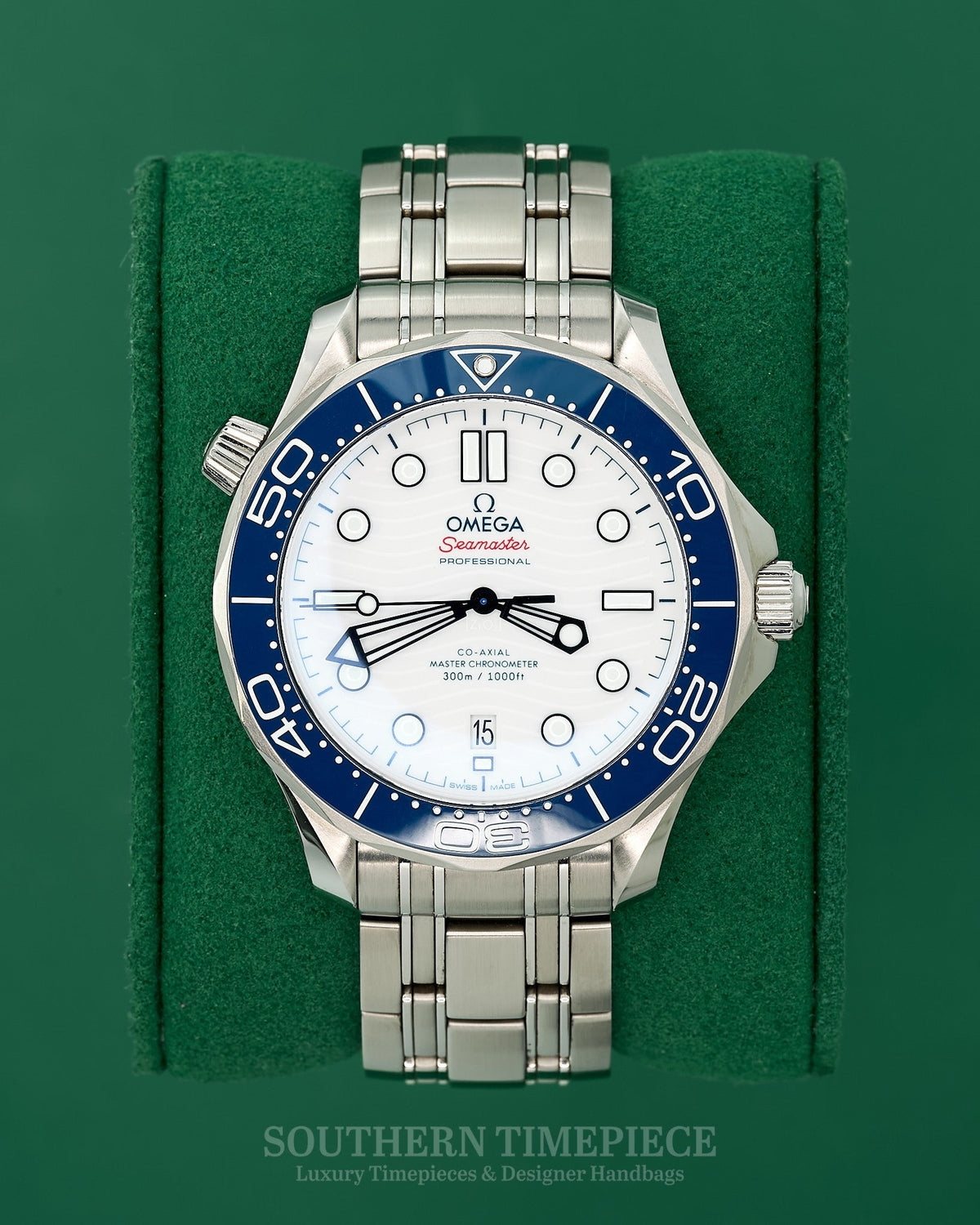 42mm Omega Seamaster "Tokyo Olympics 2020" with White Dial/Blue Bezel in Stainless Steel (Ref: 52230422004001)(Year: 2021)(Box & Papers)