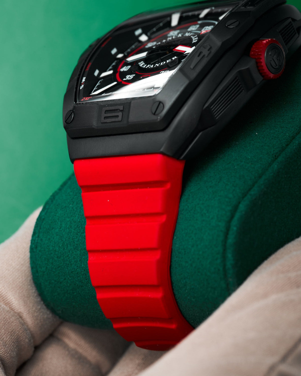 43mm Frank Muller Skafander in PVD Titanium with Red Accents on Red Rubber (Ref: SKF 43 SC DT TTNRBR)(Year: 2025)(Box & Papers)