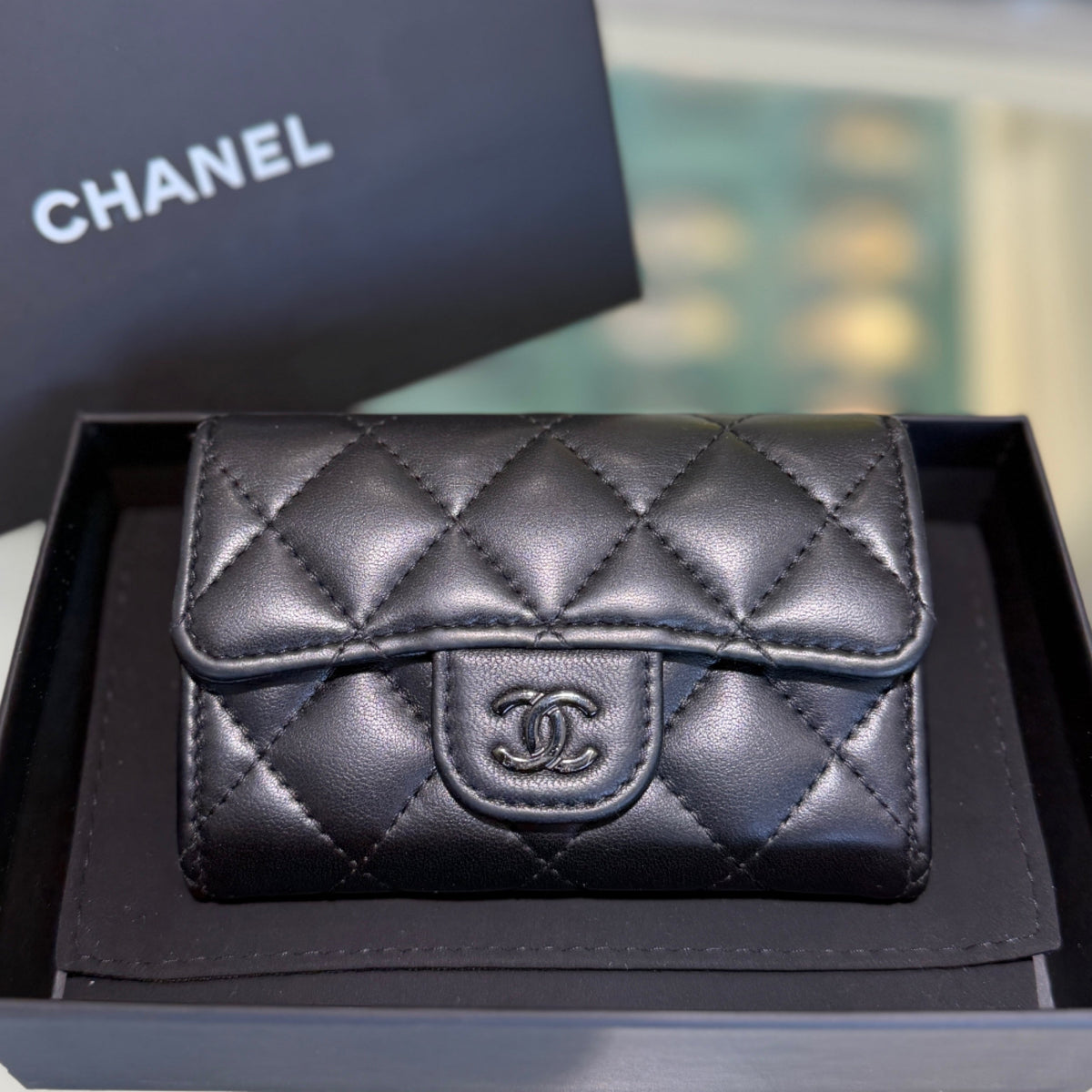 Chanel SoBlack Flap Card Holder - Black Lambskin Leather