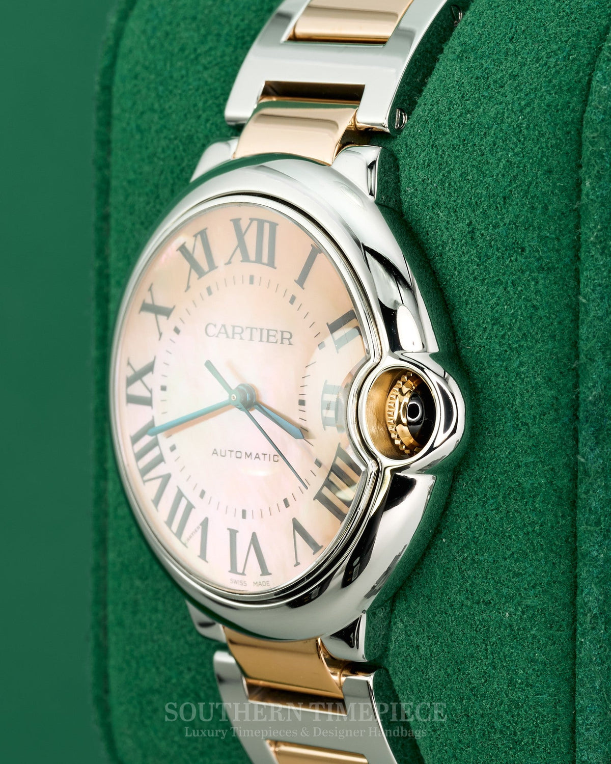 36mm Cartier Ballon Bleu with Factory Pink Mother of Pearl Dial in 18kt Rose Gold and Stainless Steel (Ref: W6920033)(Year: 2000's-2010's)