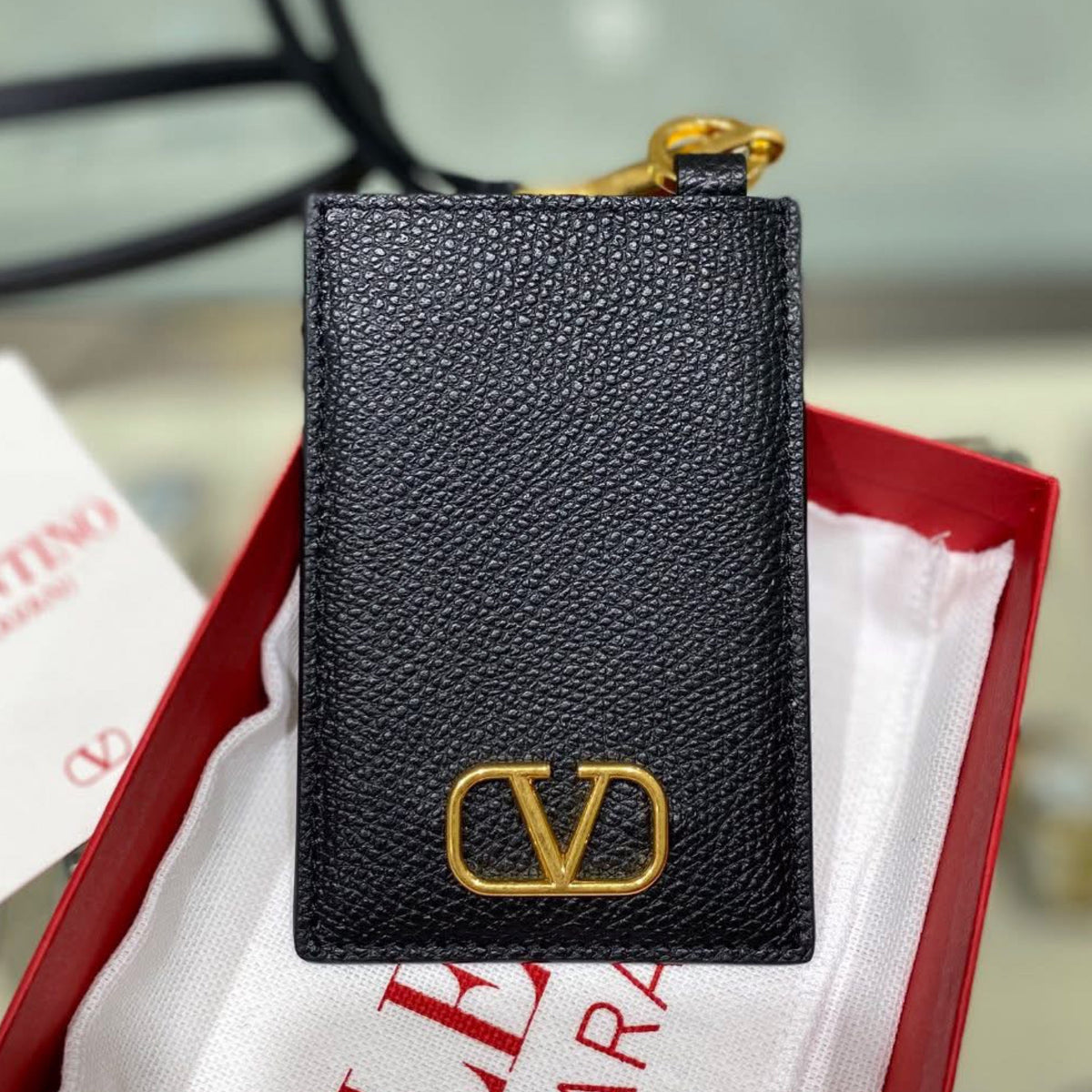 Valentino Garavani Vlogo Signature Badge Holder - Black Leather