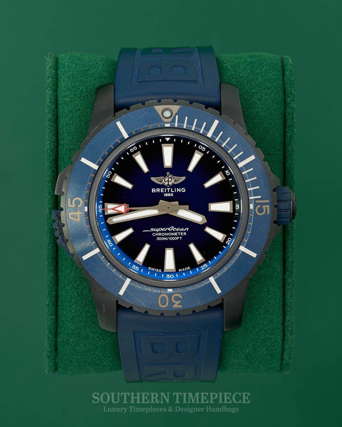 48mm Breitling SuperOcean Automatic with Blue Ombre Dial on Blue Rubber in DLC Coated Titanium (Ref: V17369)(Box)