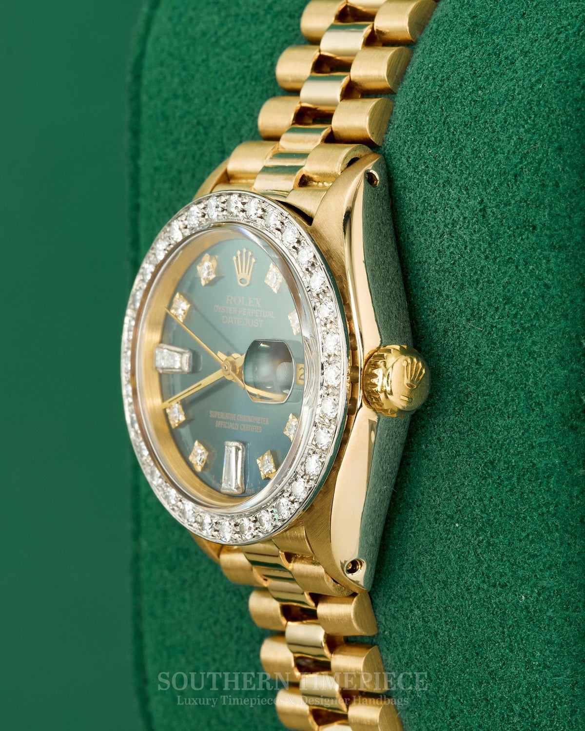 26mm Rolex Datejust "President" with a Custom Blue Diamond Dial and Diamond Bezel in Solid 18kt Yellow Gold (Ref: 6917/8)(Year: 1981)