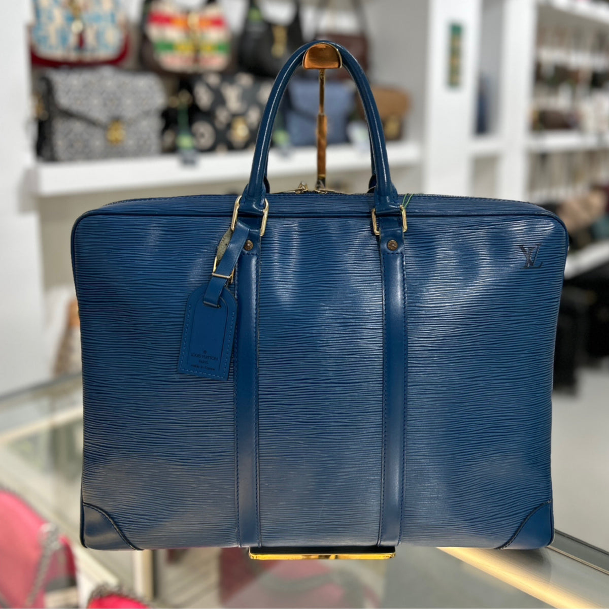 Louis Vuitton Porte Documents Voyage Briefcase - Blue Epi Leather